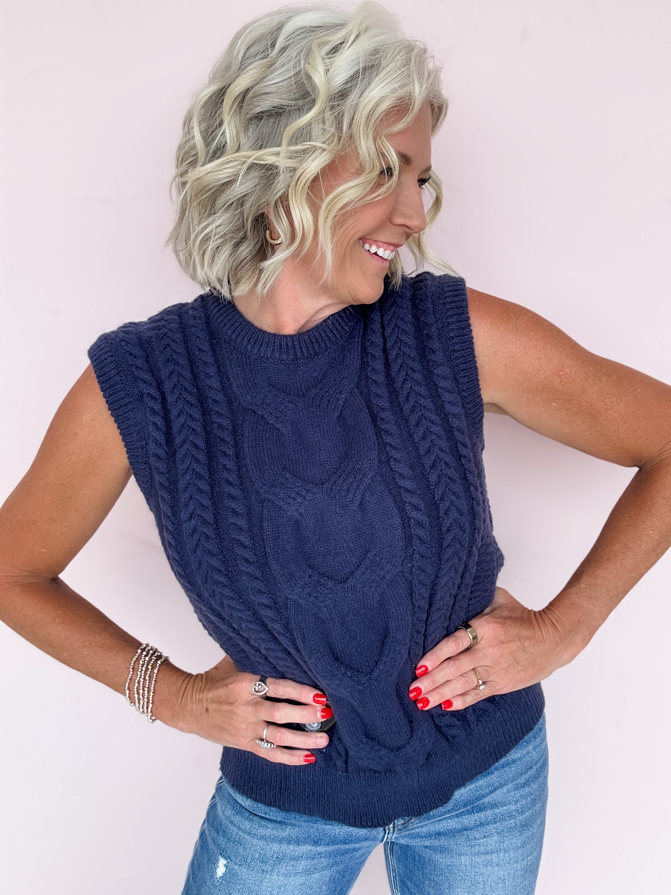 Navy Narrative Sweater Vest- FINAL SALE