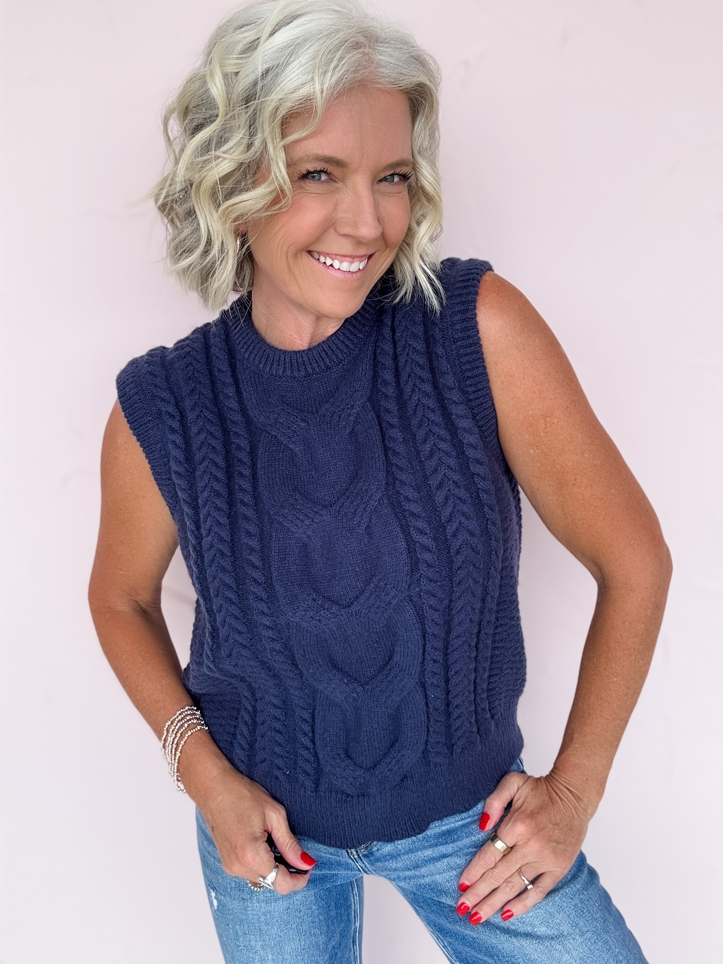 Navy Narrative Sweater Vest- FINAL SALE