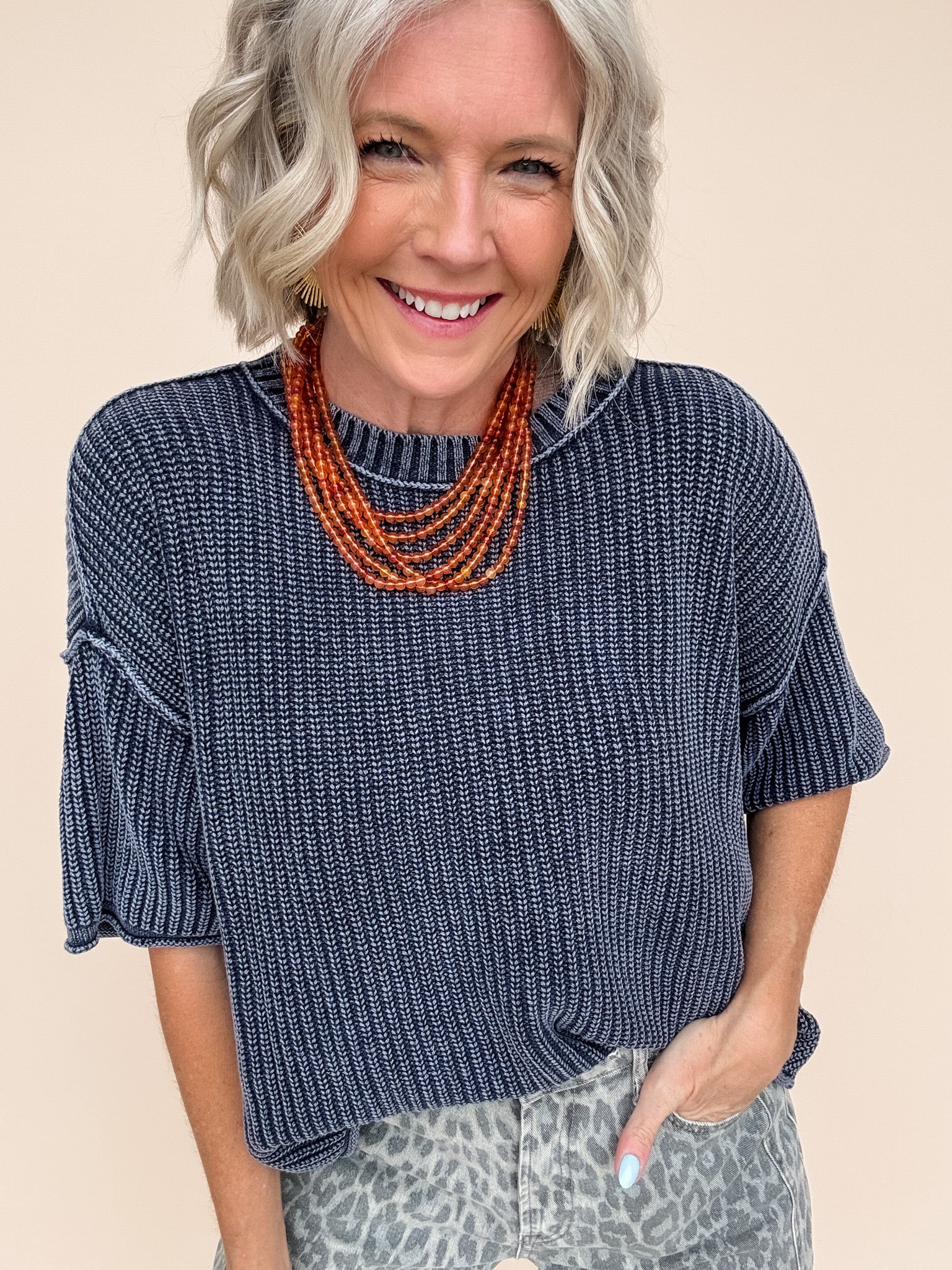 Modern Ease Knit Top | Navy