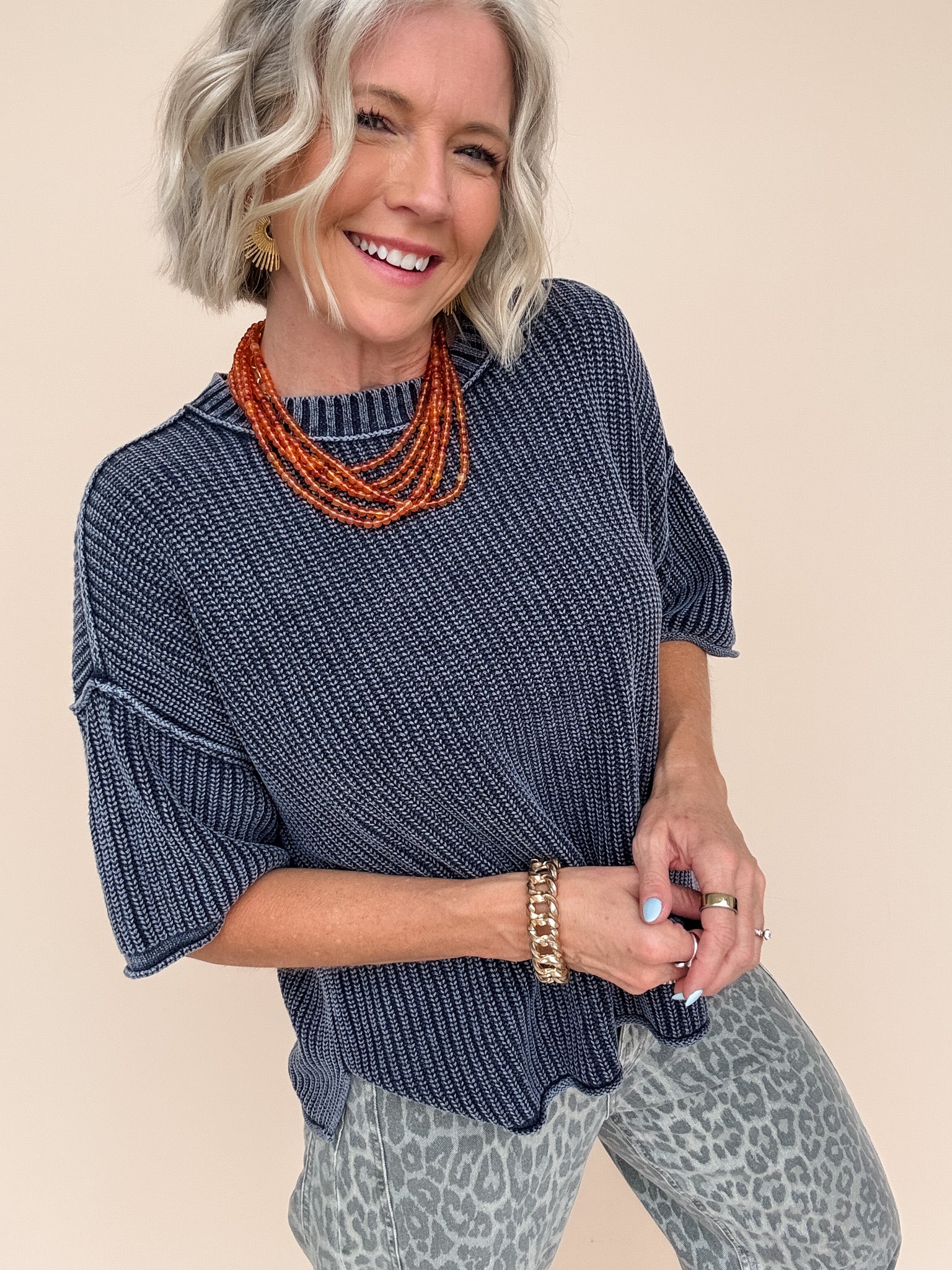 Modern Ease Knit Top | Navy