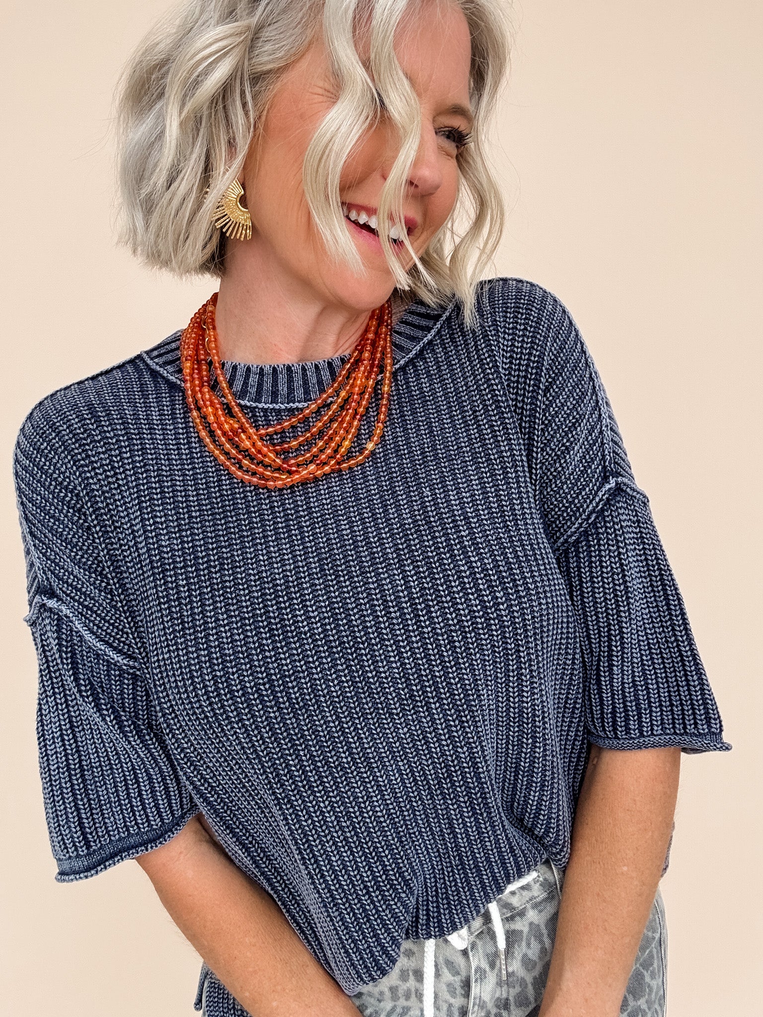 Modern Ease Knit Top | Navy