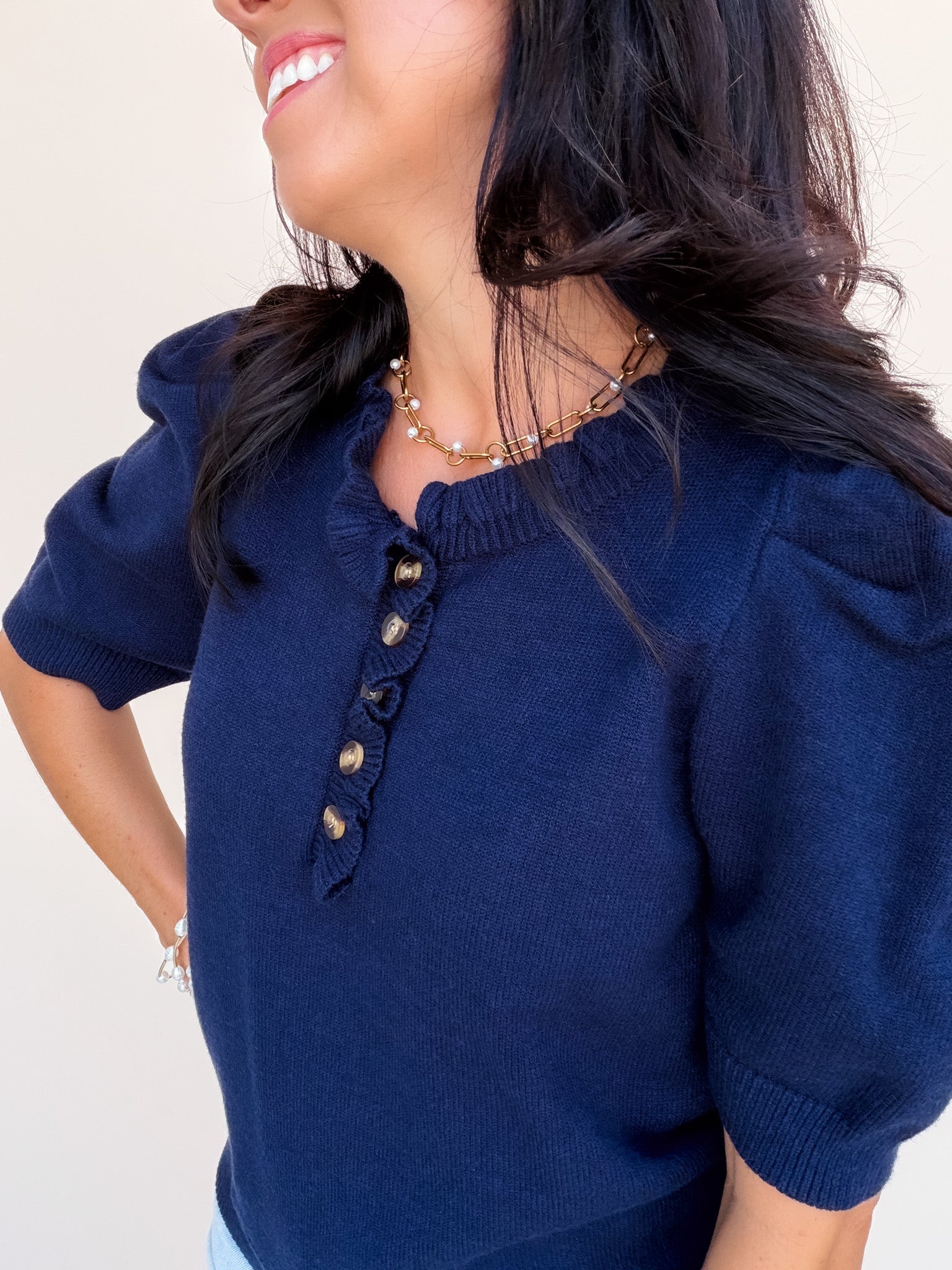 Come Home Ruffled Sweater | Navy
