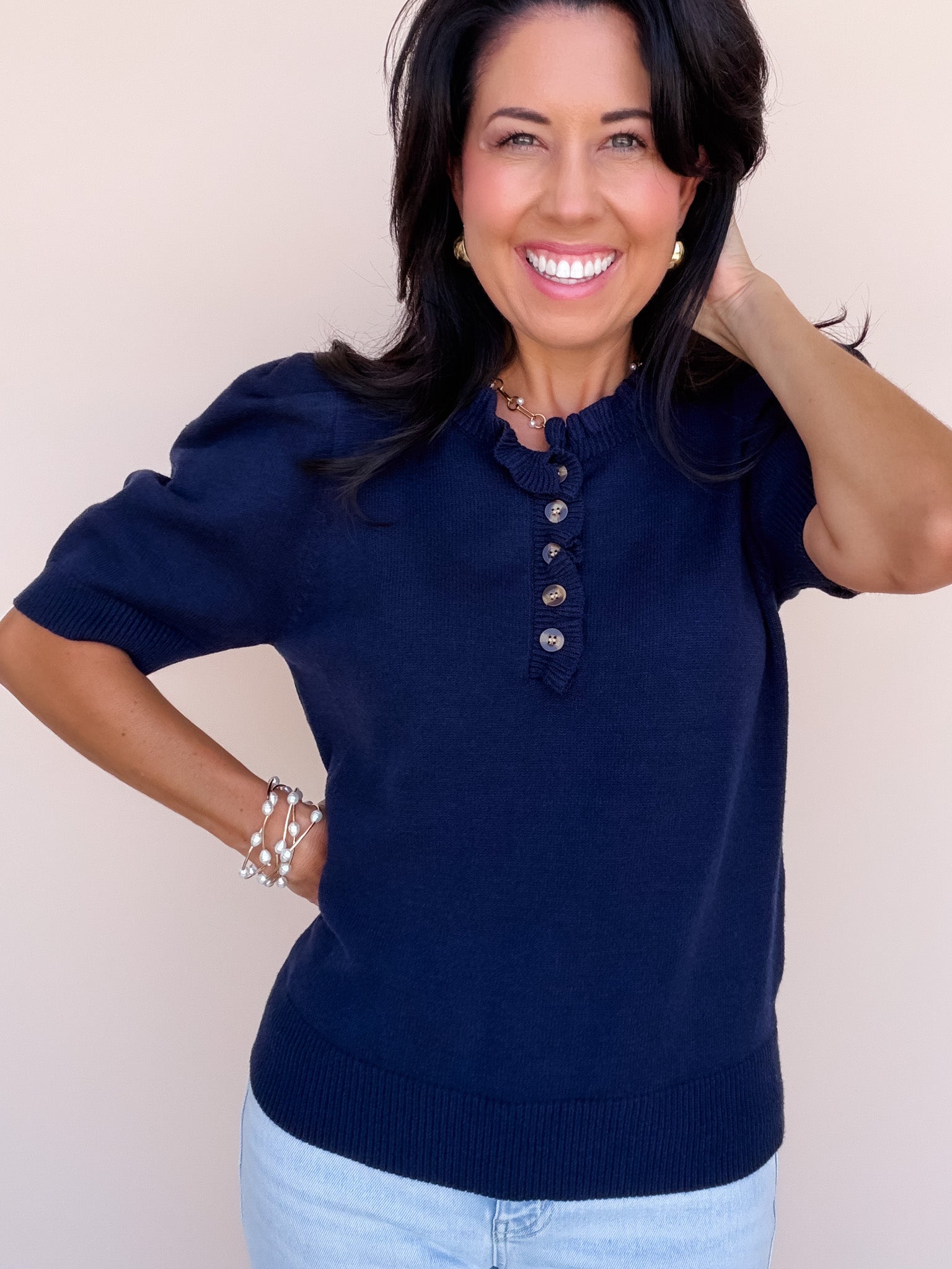 Come Home Ruffled Sweater | Navy