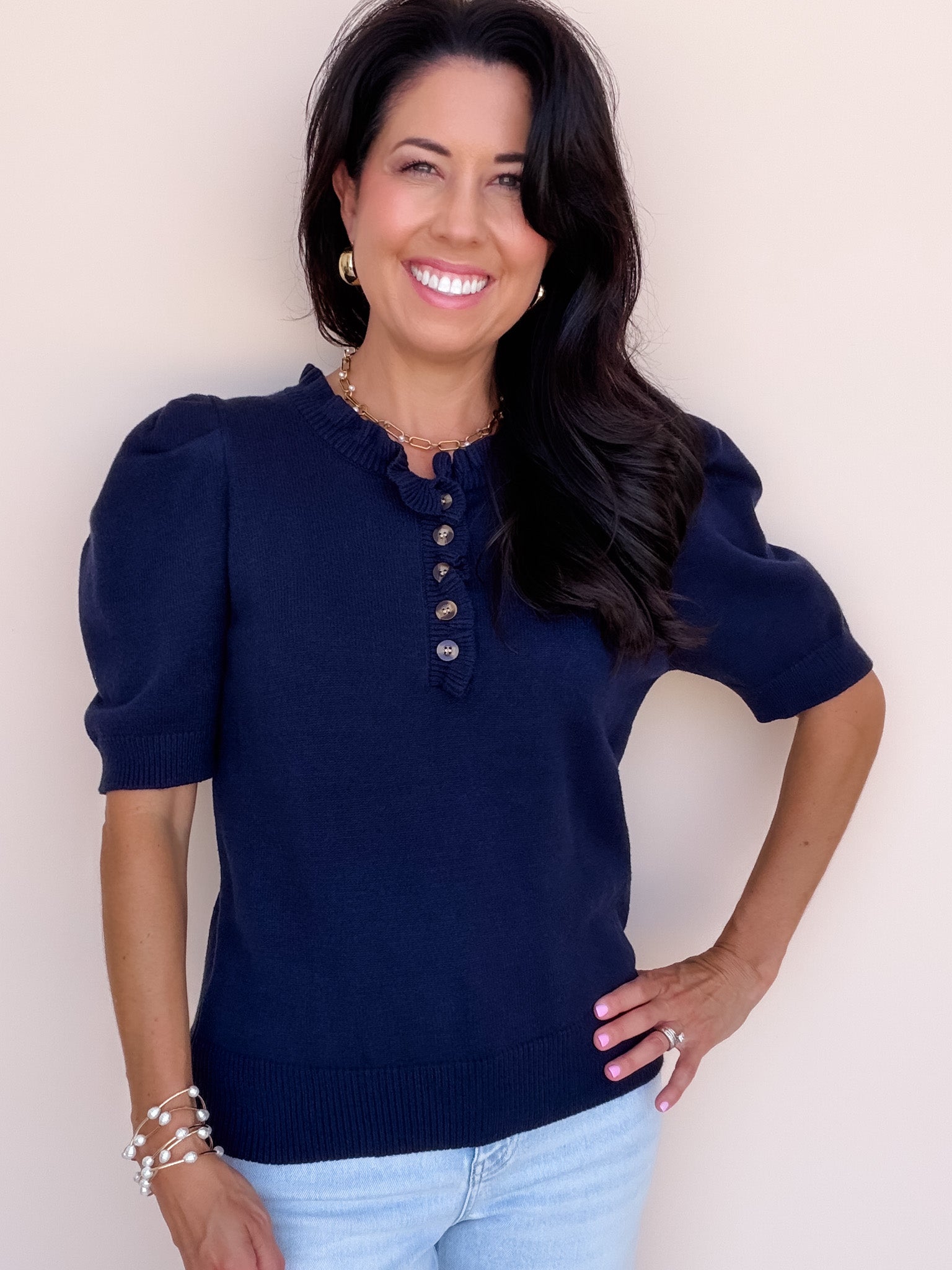 Come Home Ruffled Sweater | Navy