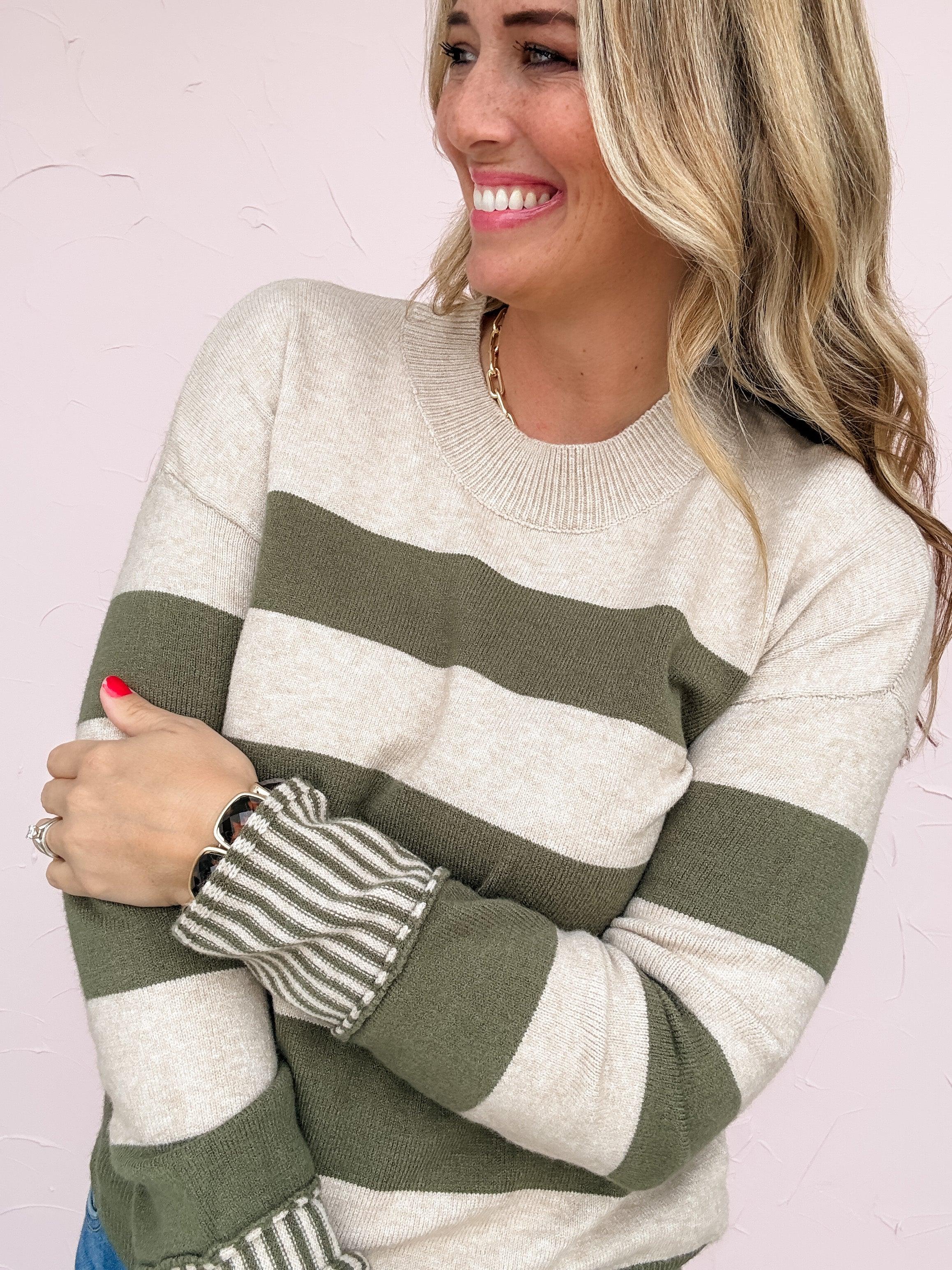 Olive Horizon Stripe Sweater