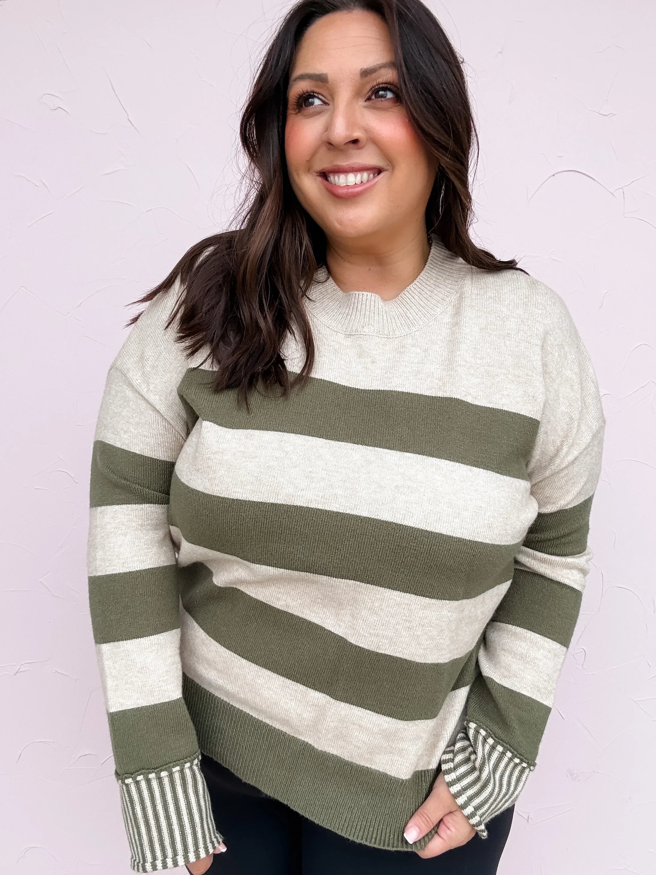 Olive Horizon Stripe Sweater