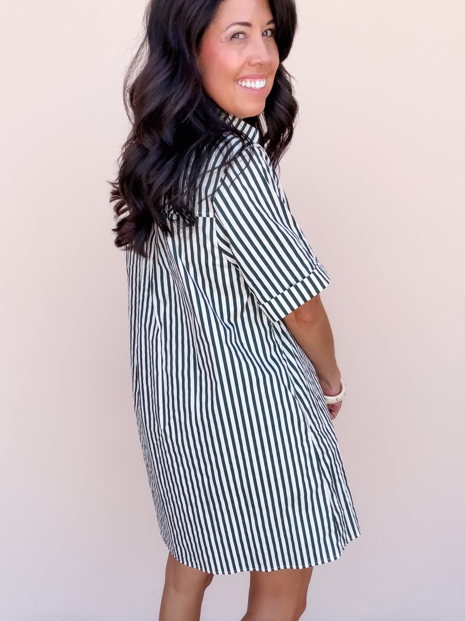 Reese Striped Dress | Hunter Green