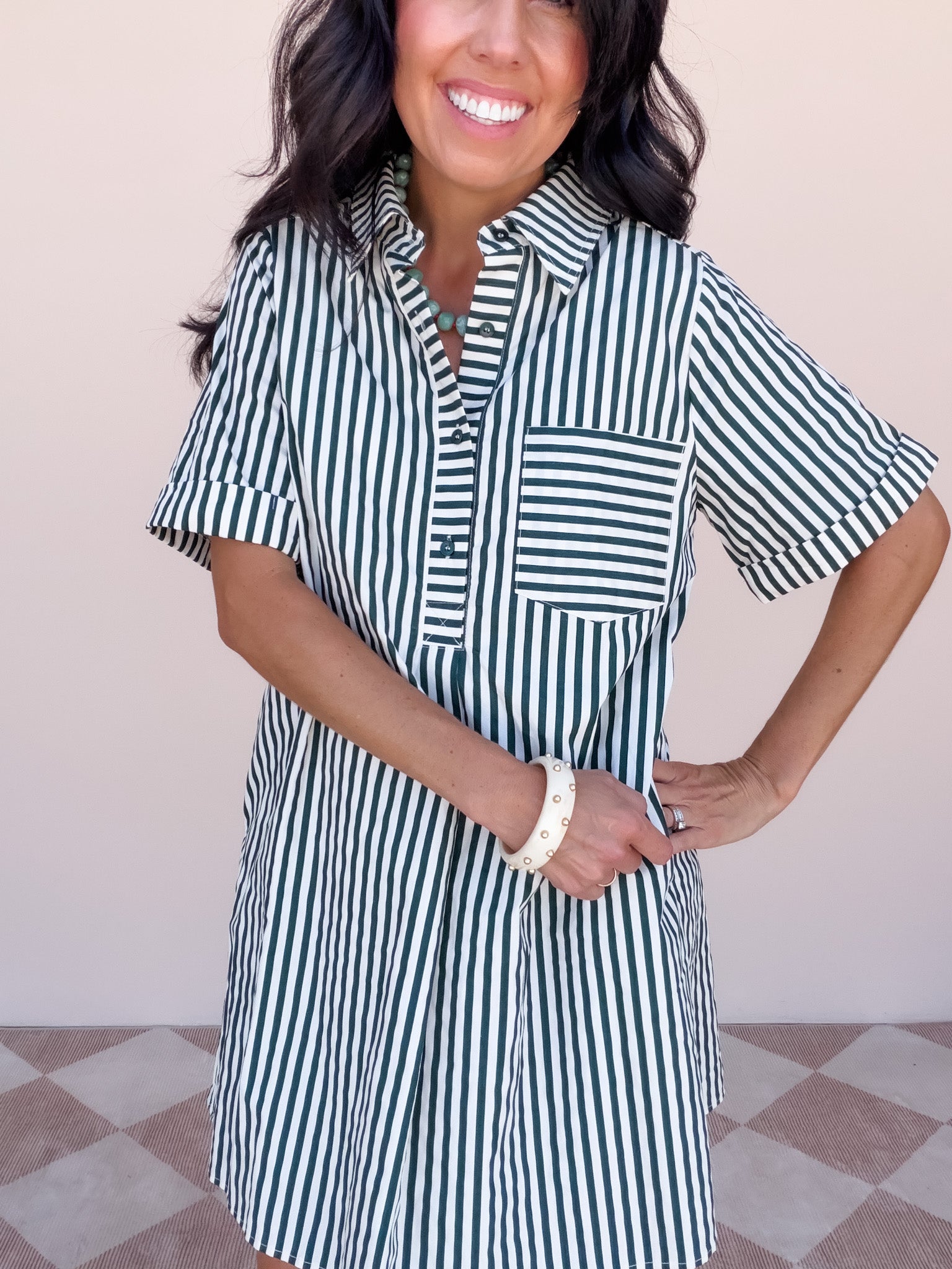 Reese Striped Dress | Hunter Green