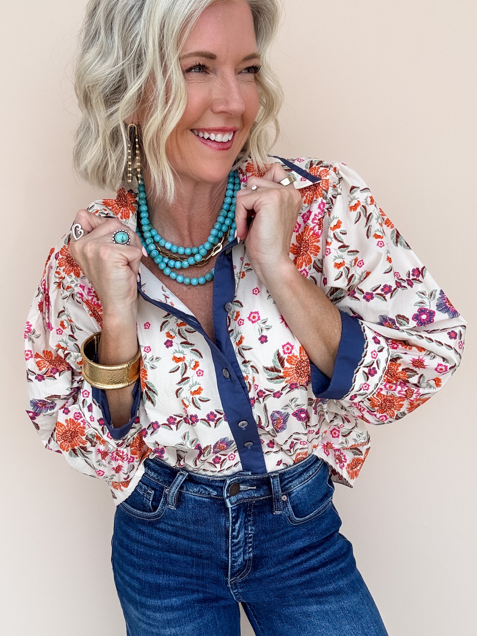 Blue Ribbon Floral Top