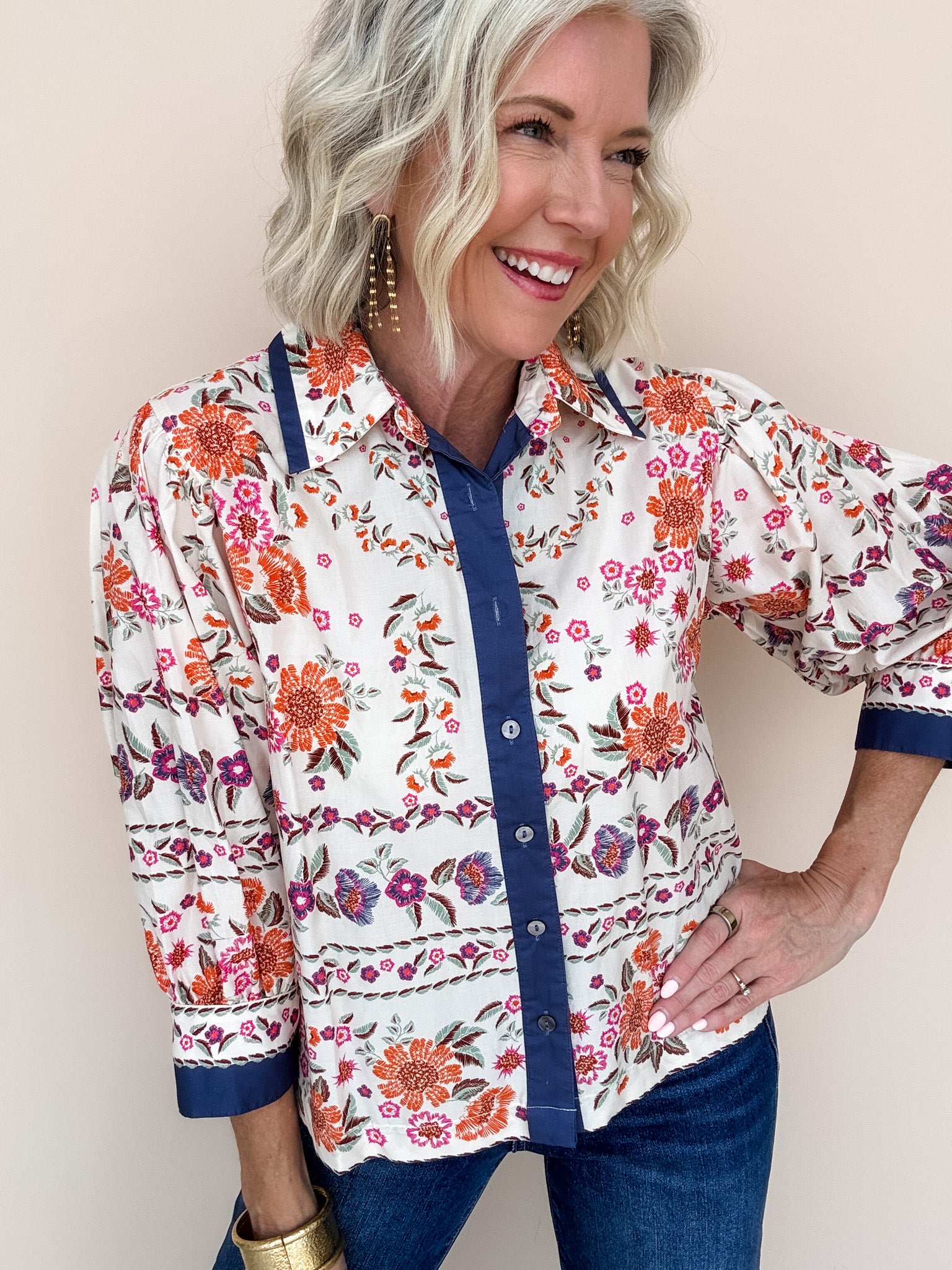 Blue Ribbon Floral Top