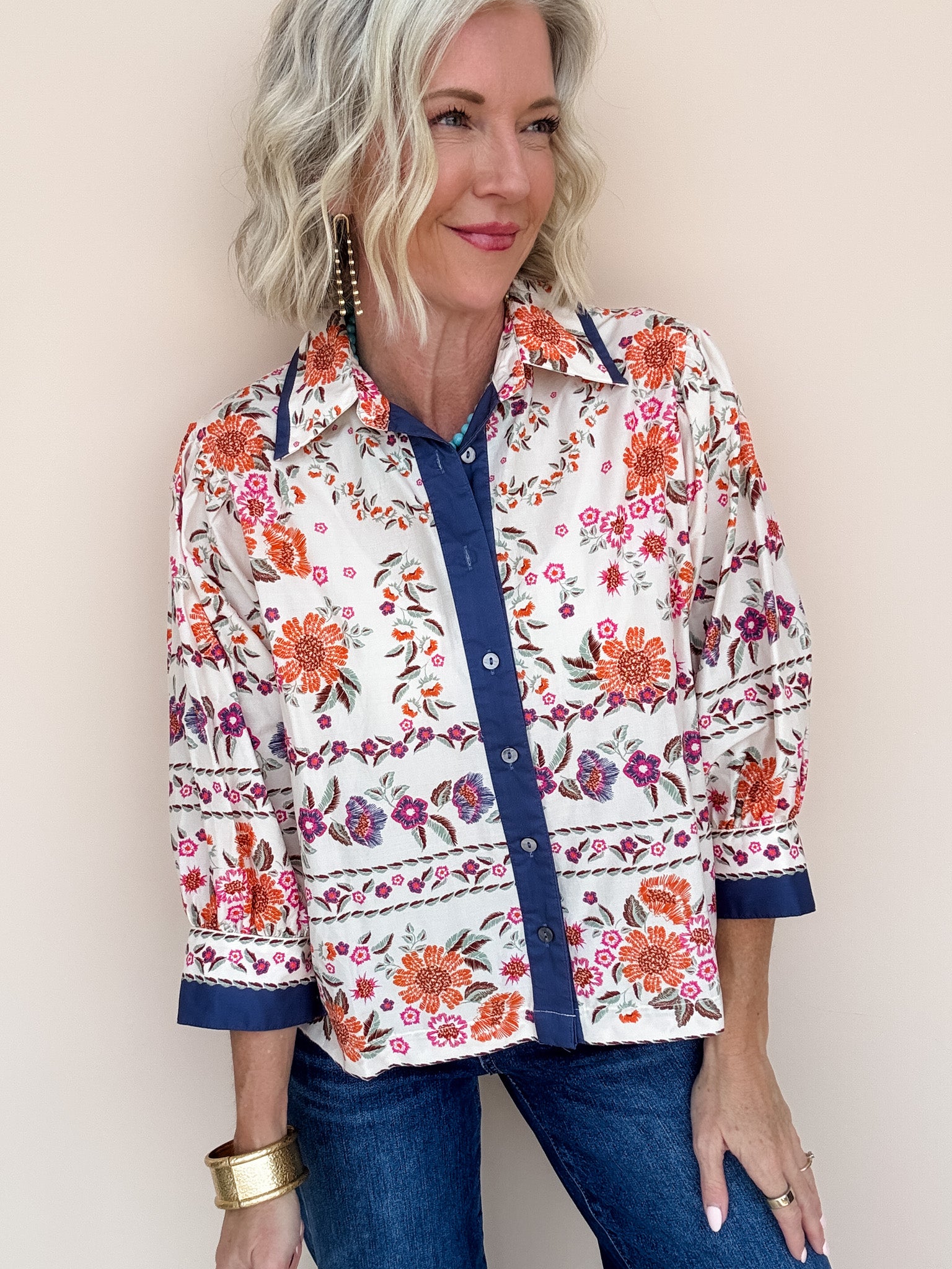 Blue Ribbon Floral Top