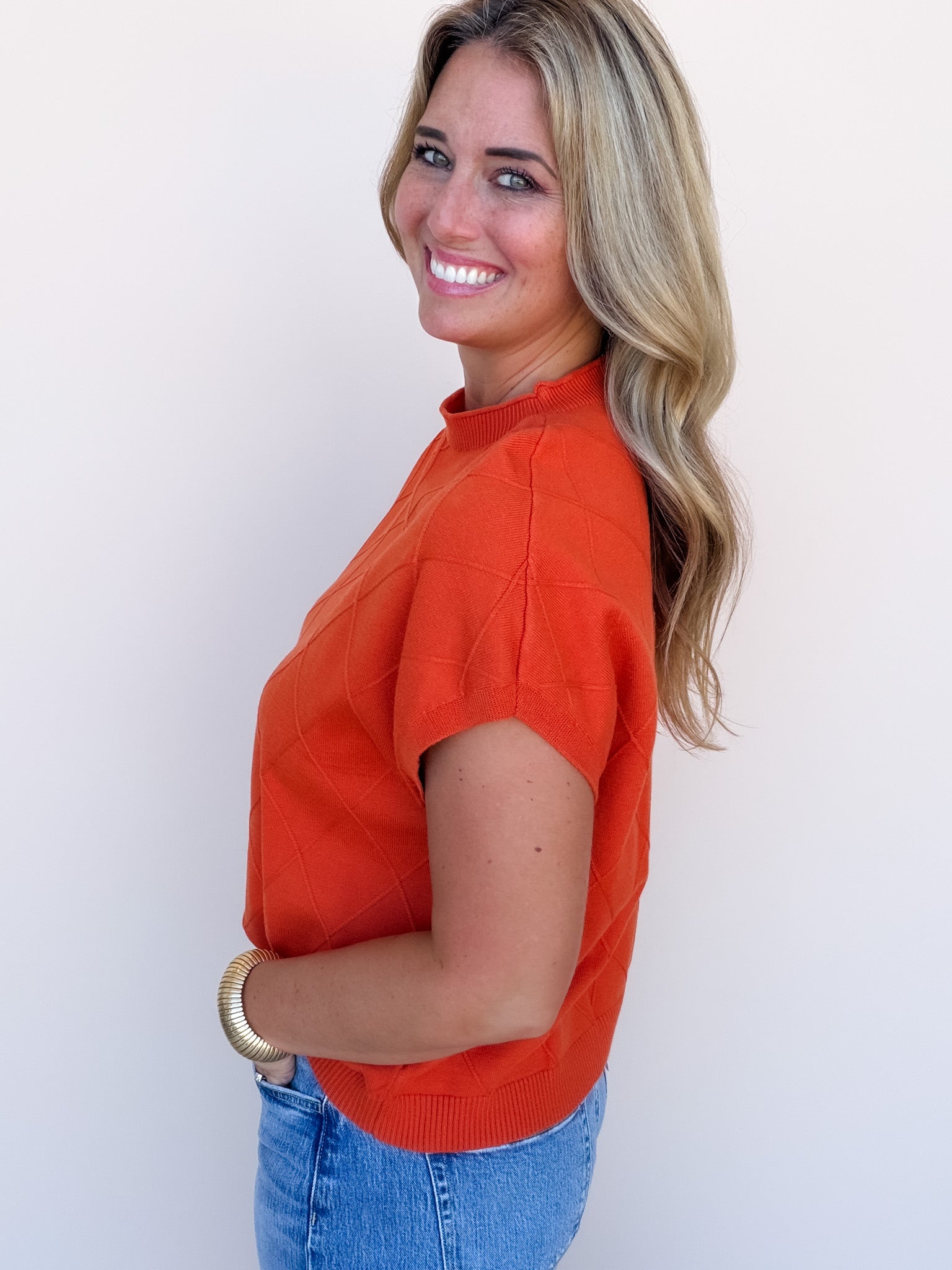 Diamond Ridge Knit Top | Pumpkin