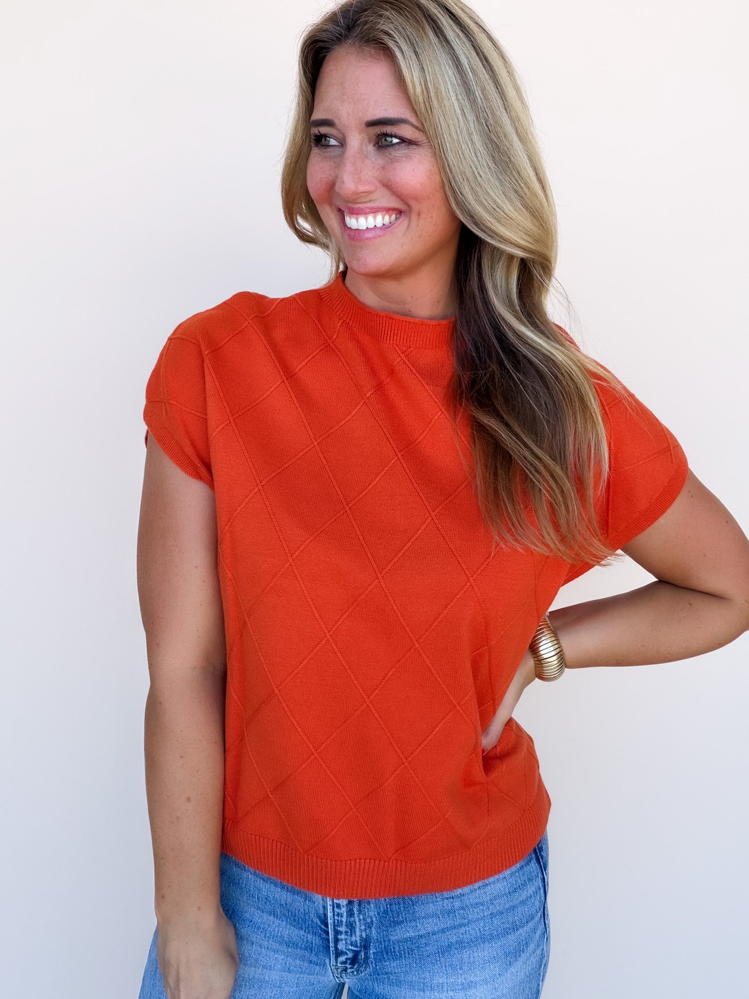 Diamond Ridge Knit Top | Pumpkin