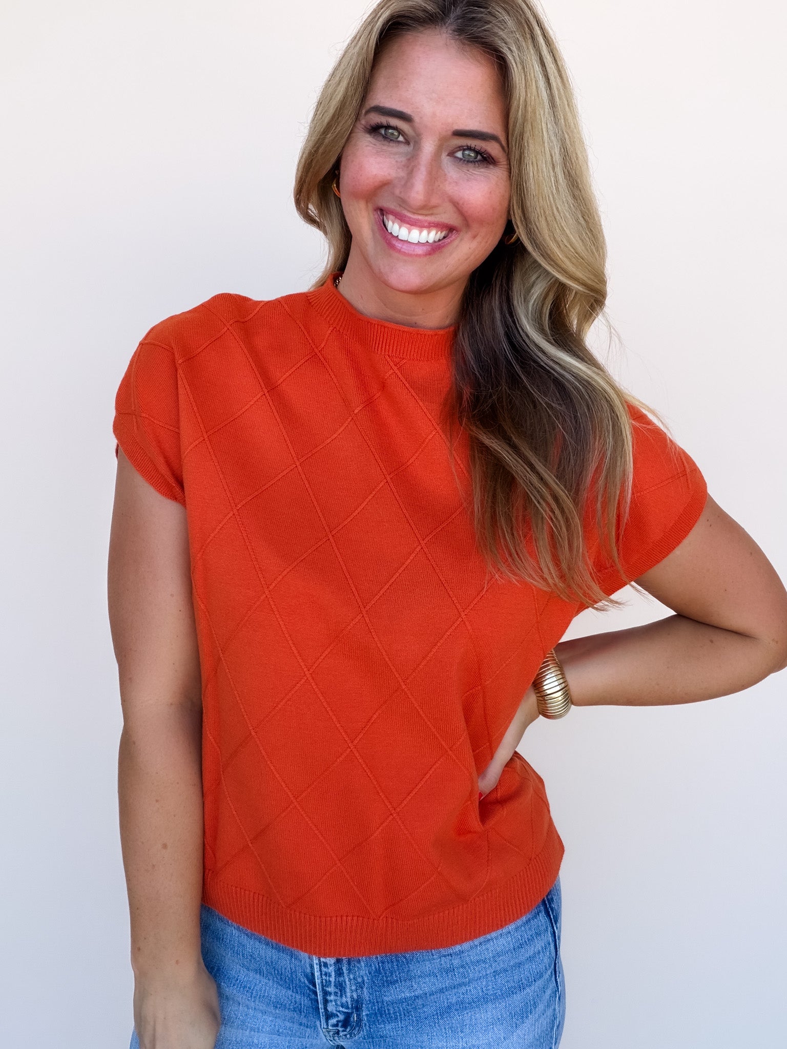 Diamond Ridge Knit Top | Pumpkin