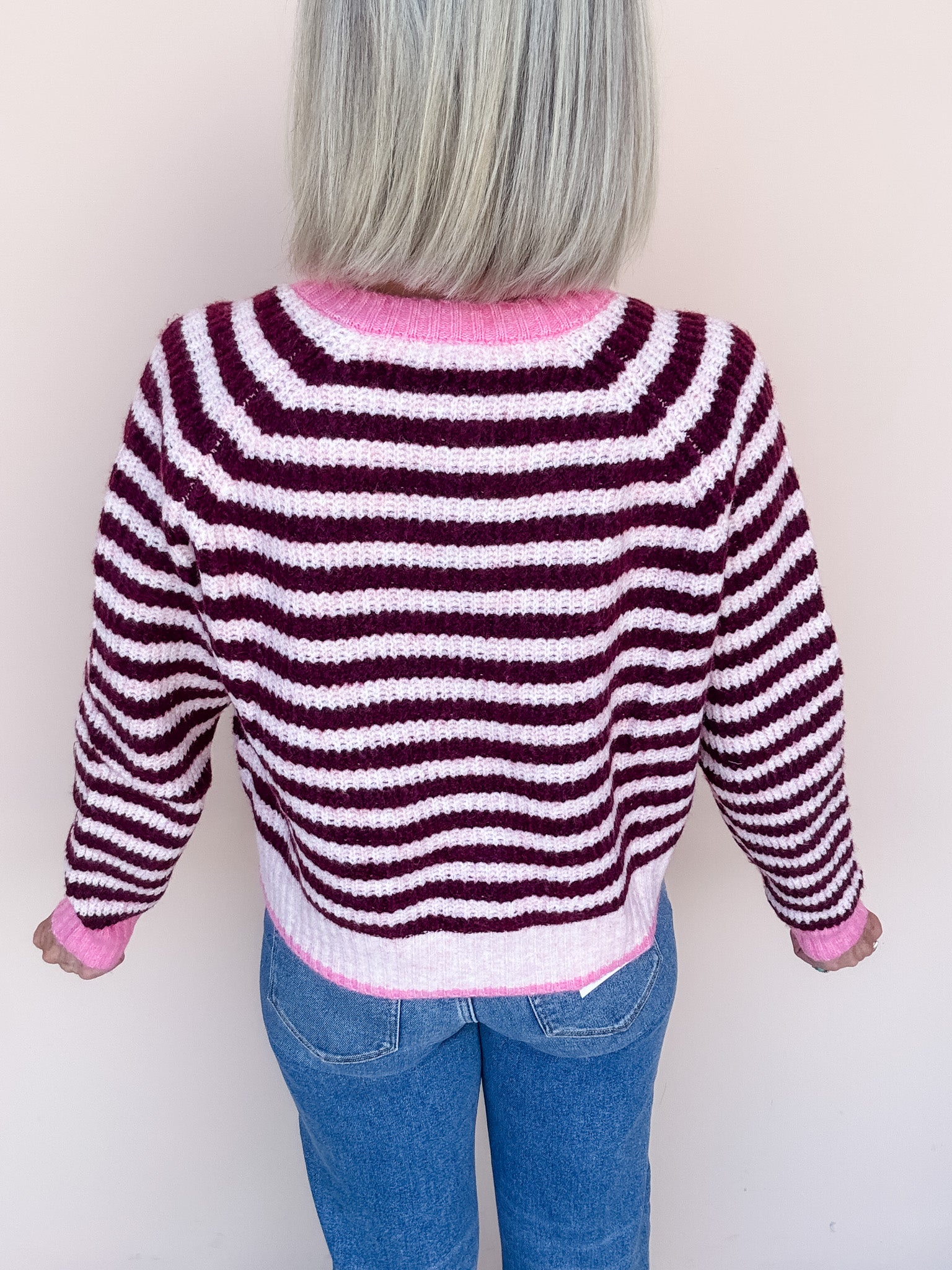 Sunday Stripe Cardigan | Pink/Wine
