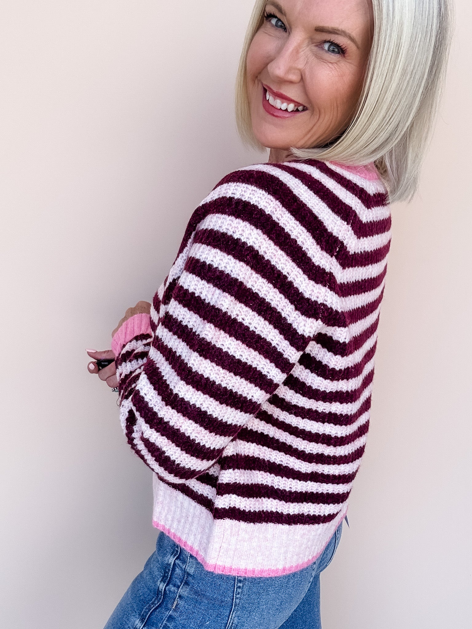 Sunday Stripe Cardigan | Pink/Wine