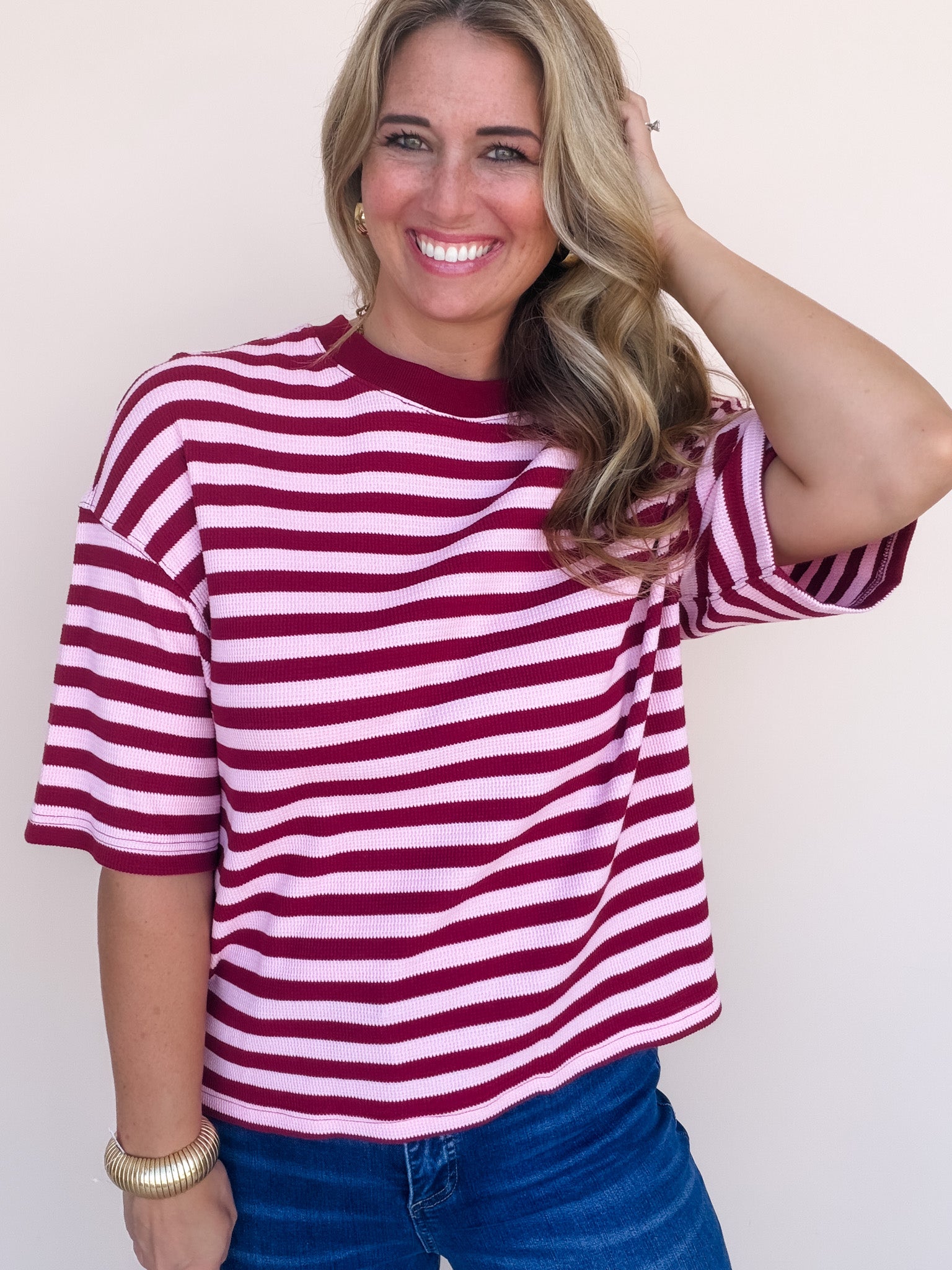 Rally Stripe Tee | Burgundy