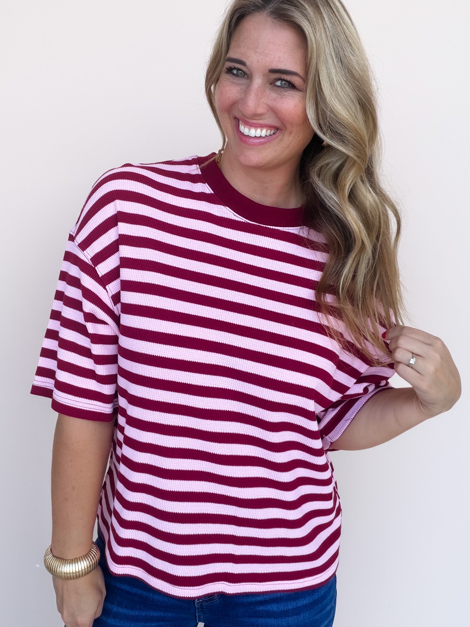 Rally Stripe Tee | Burgundy