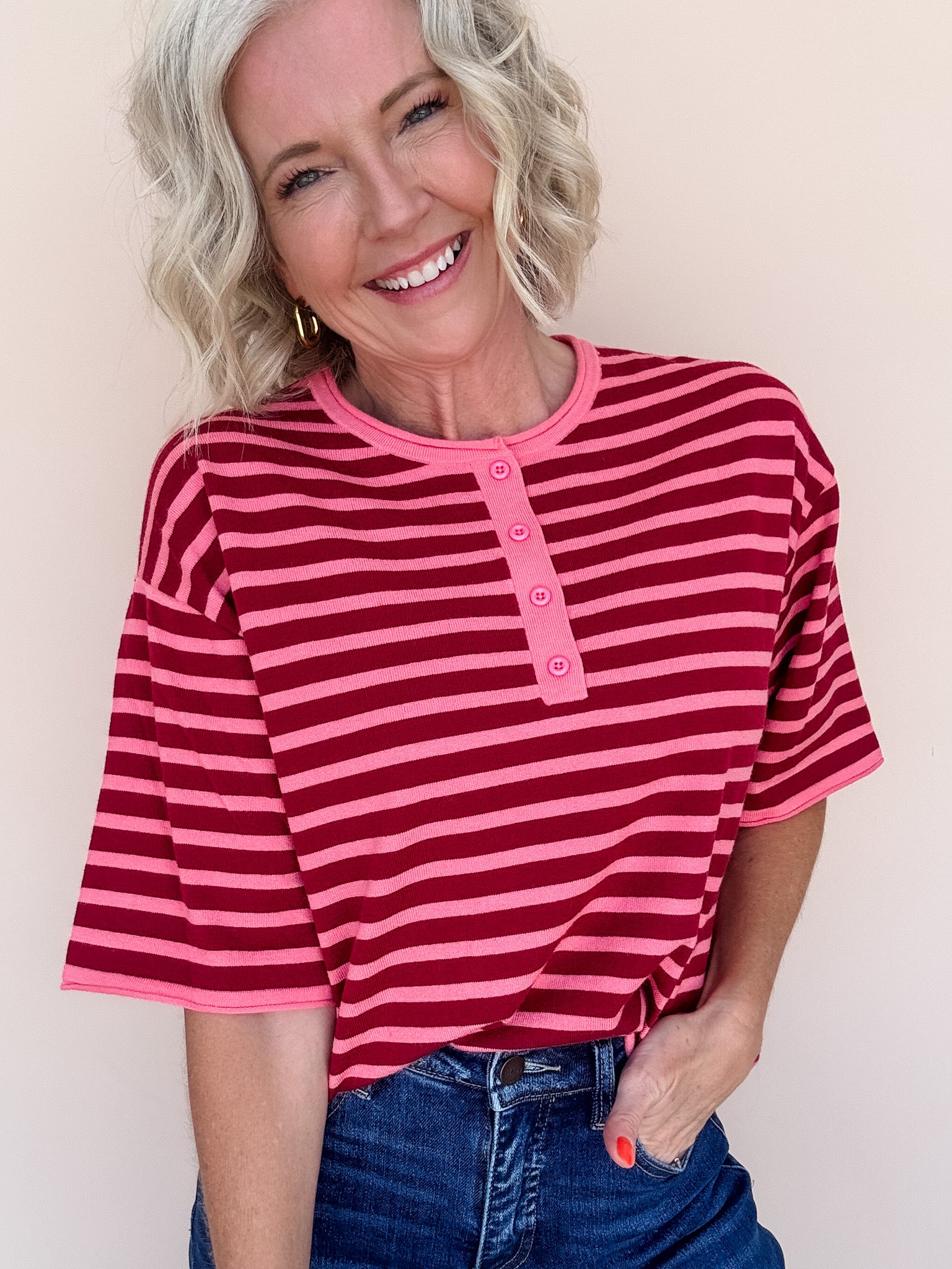 Stripe of Mind Top | Burgundy
