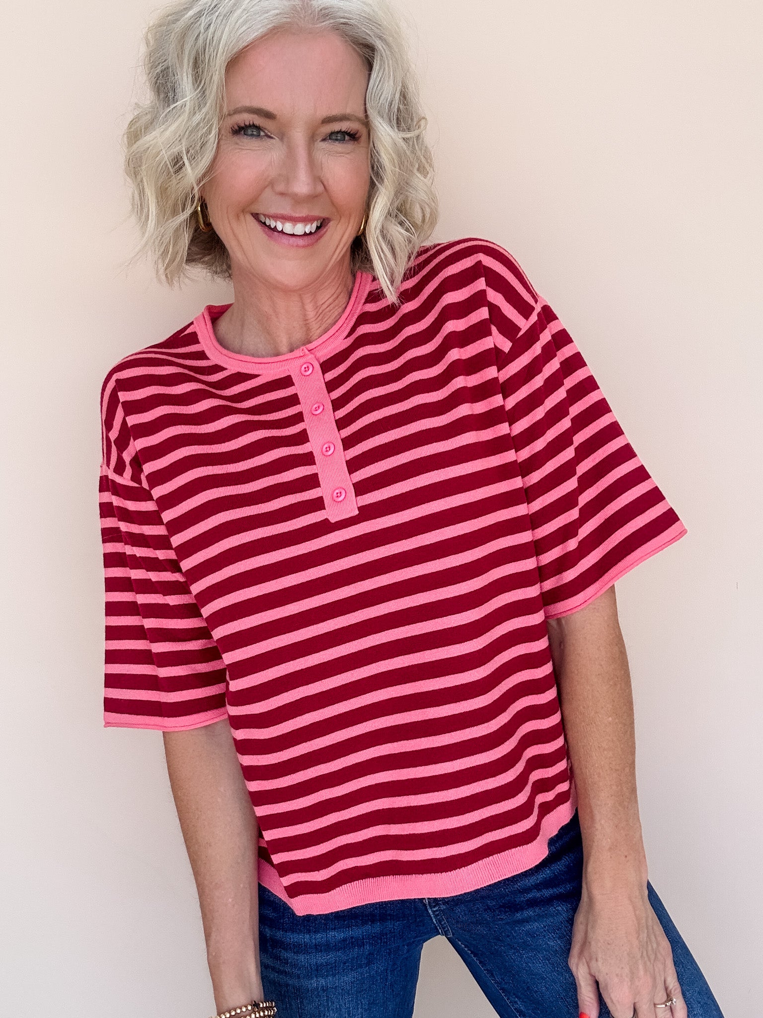 Stripe of Mind Top | Burgundy