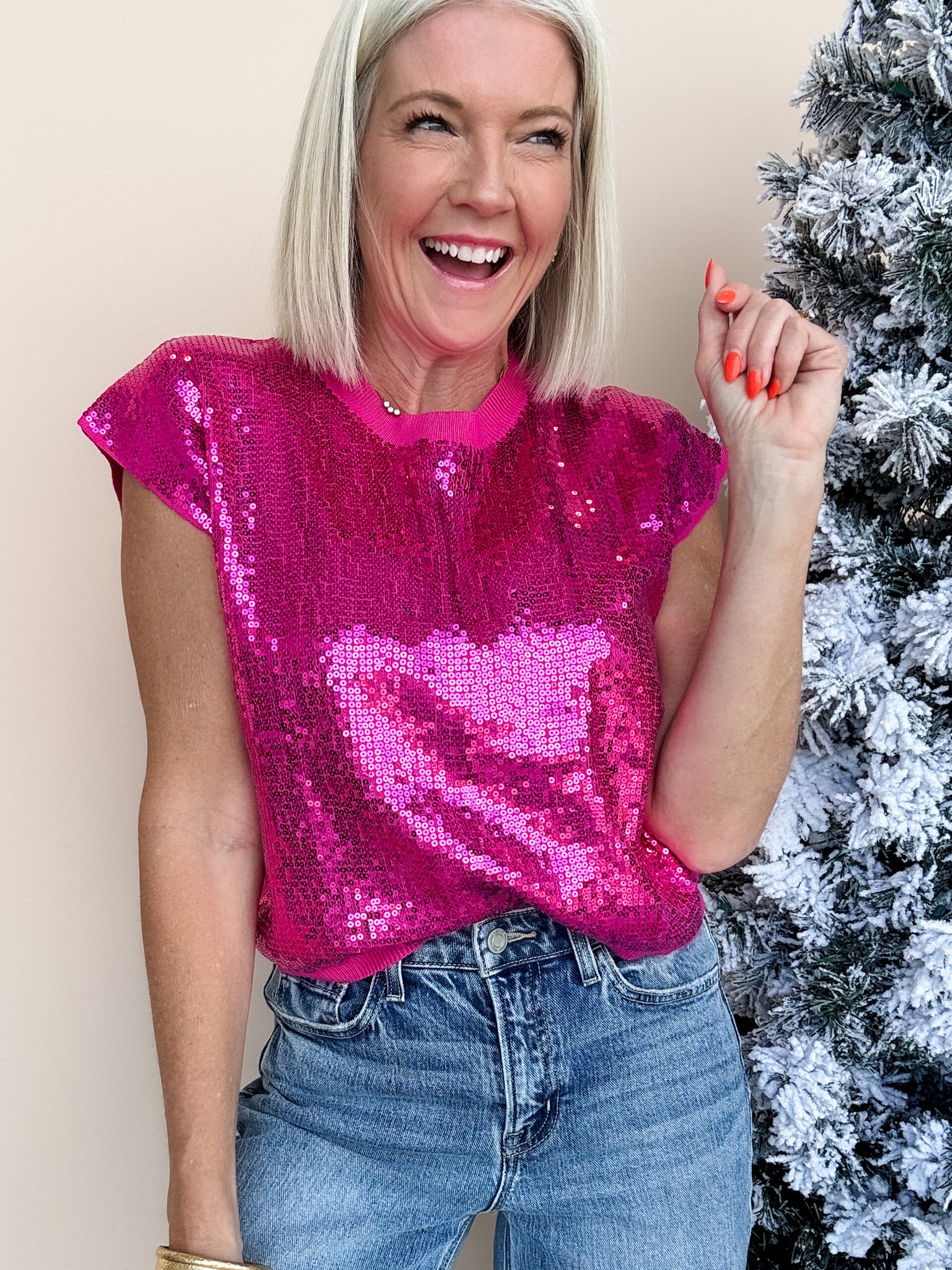 All Out Sparkle Top | Hot Pink