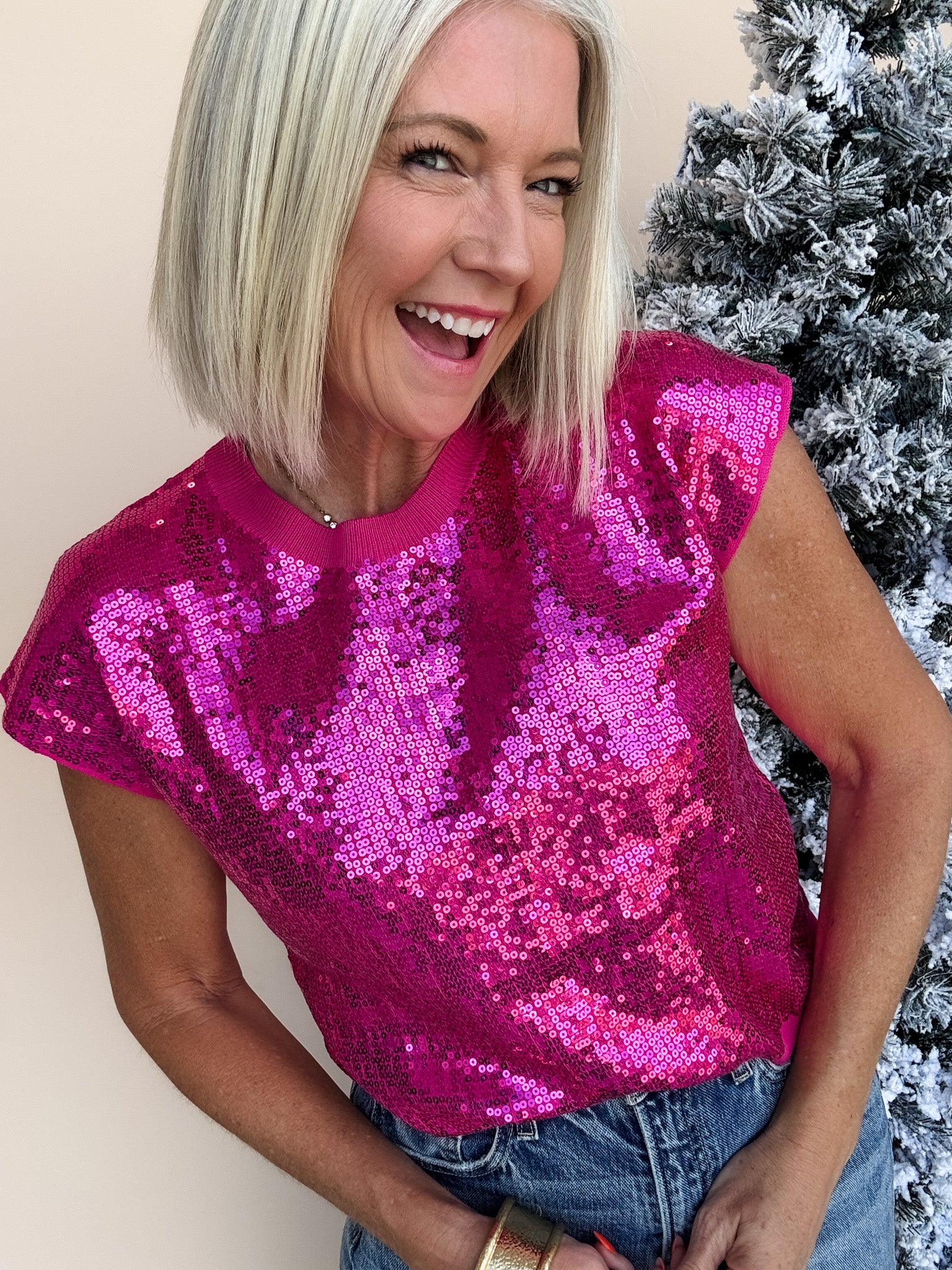 All Out Sparkle Top | Hot Pink