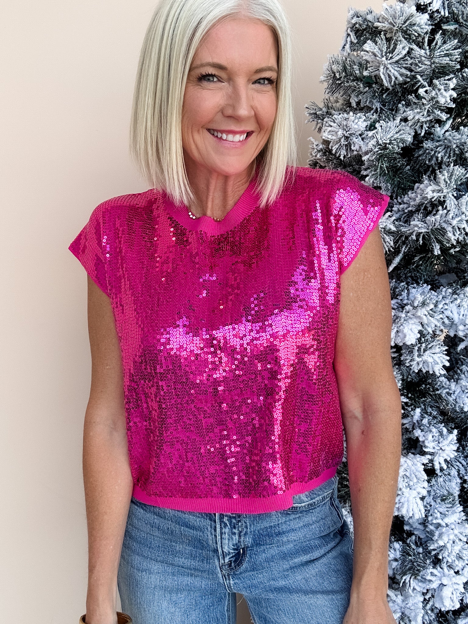 All Out Sparkle Top | Hot Pink