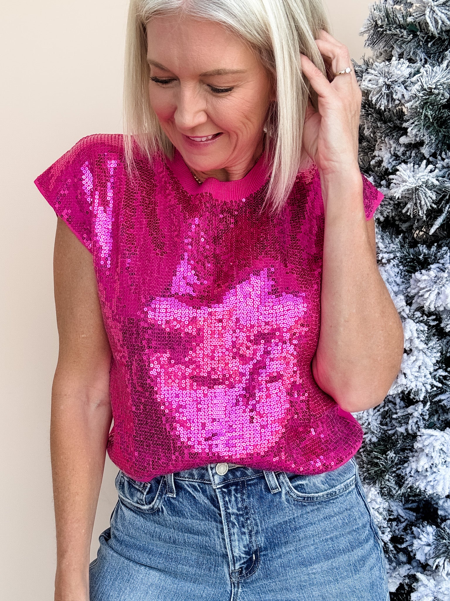 All Out Sparkle Top | Hot Pink