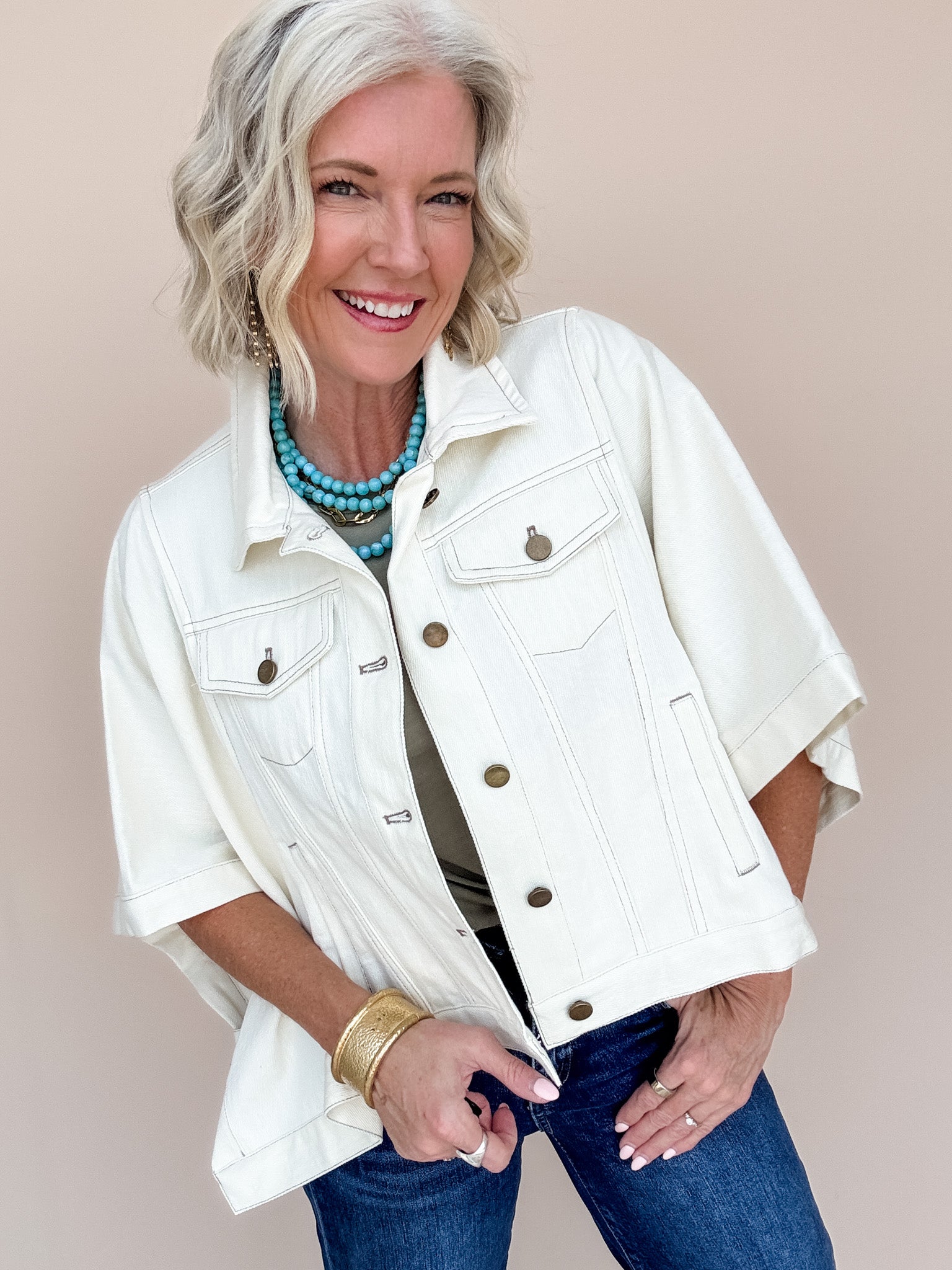 Wide Open Denim Jacket | Ecru