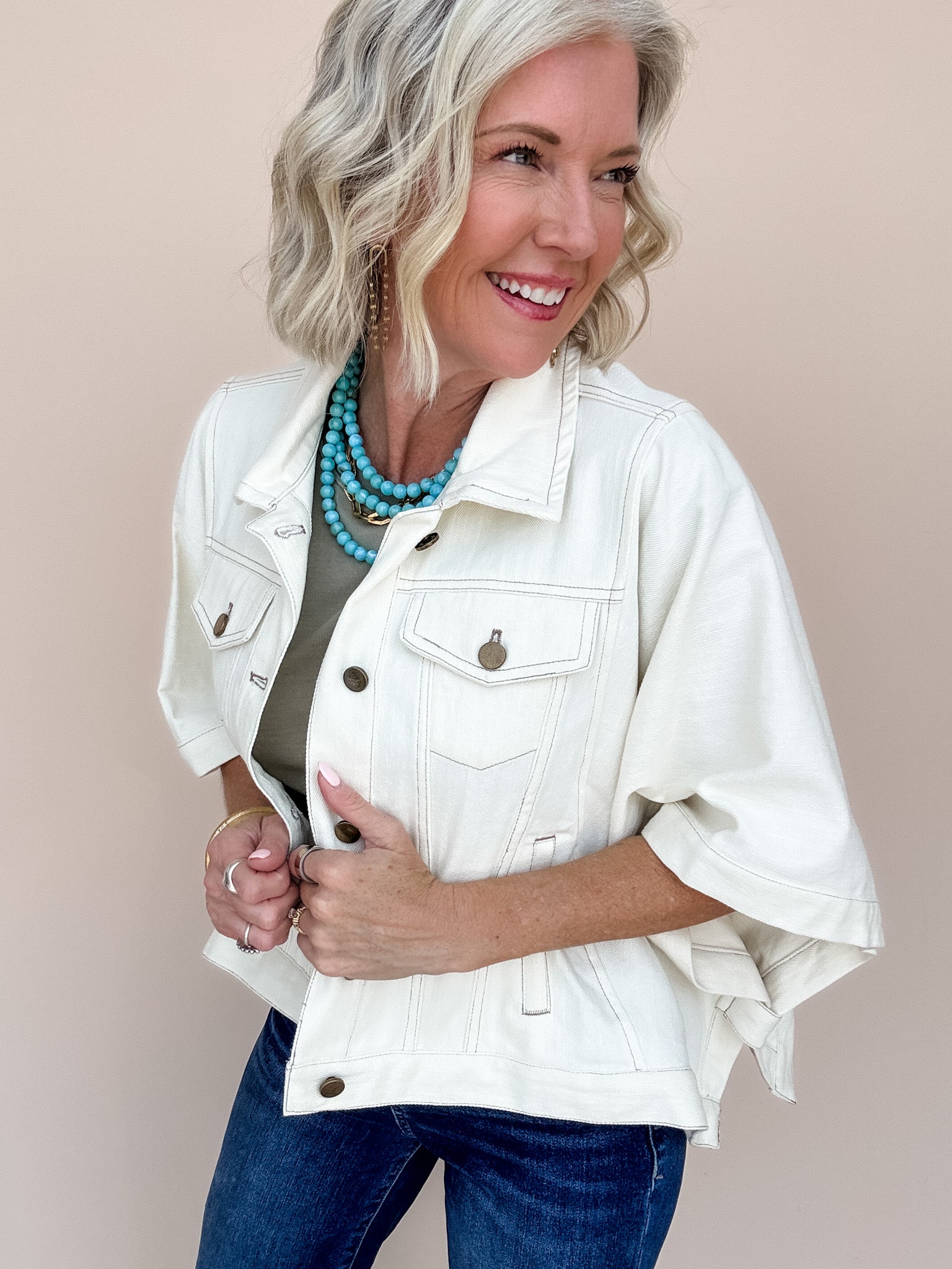 Wide Open Denim Jacket | Ecru