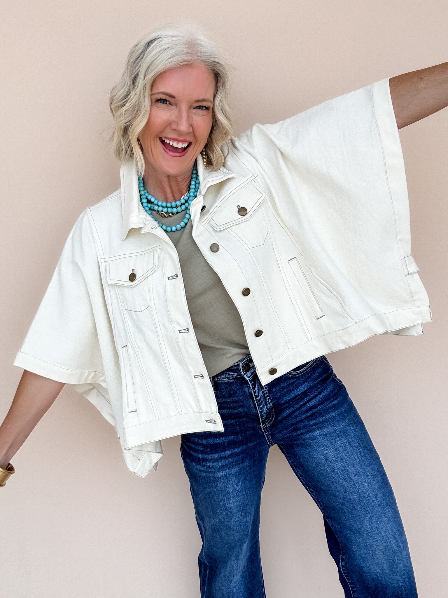 Wide Open Denim Jacket | Ecru
