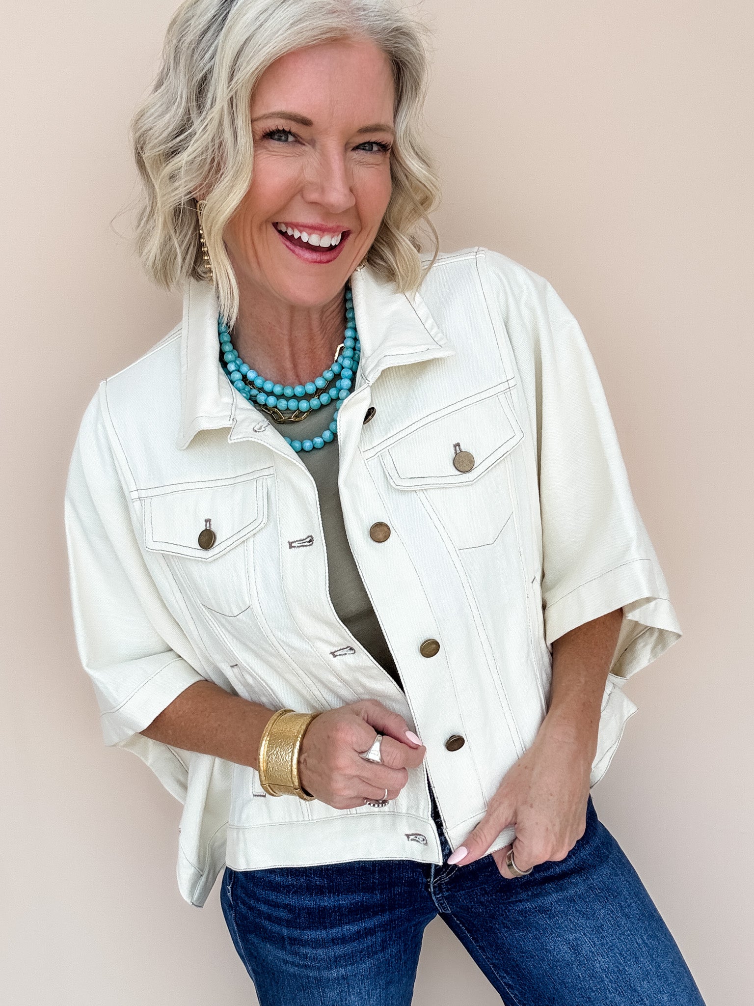 Wide Open Denim Jacket | Ecru