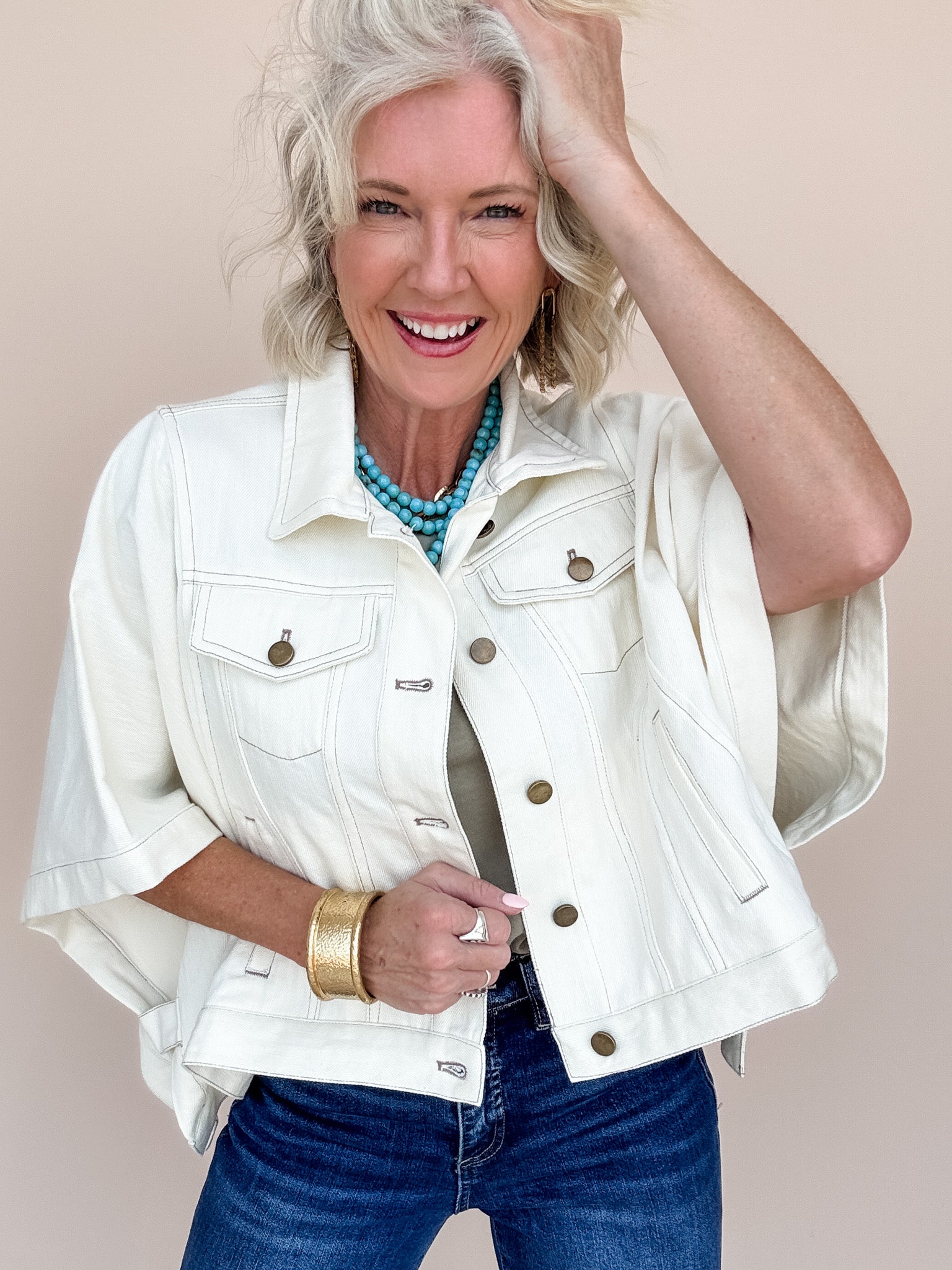 Wide Open Denim Jacket | Ecru