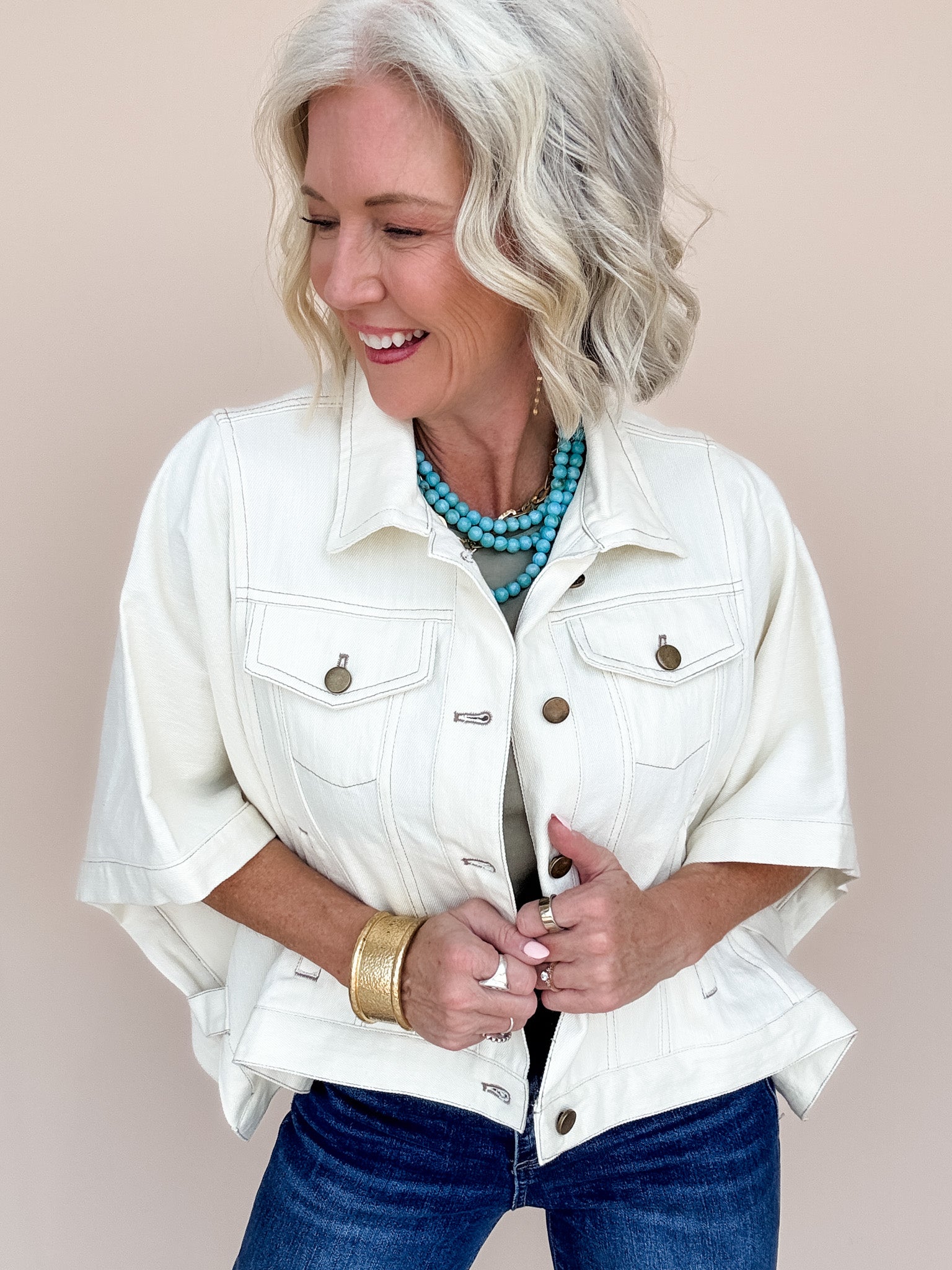 Wide Open Denim Jacket | Ecru