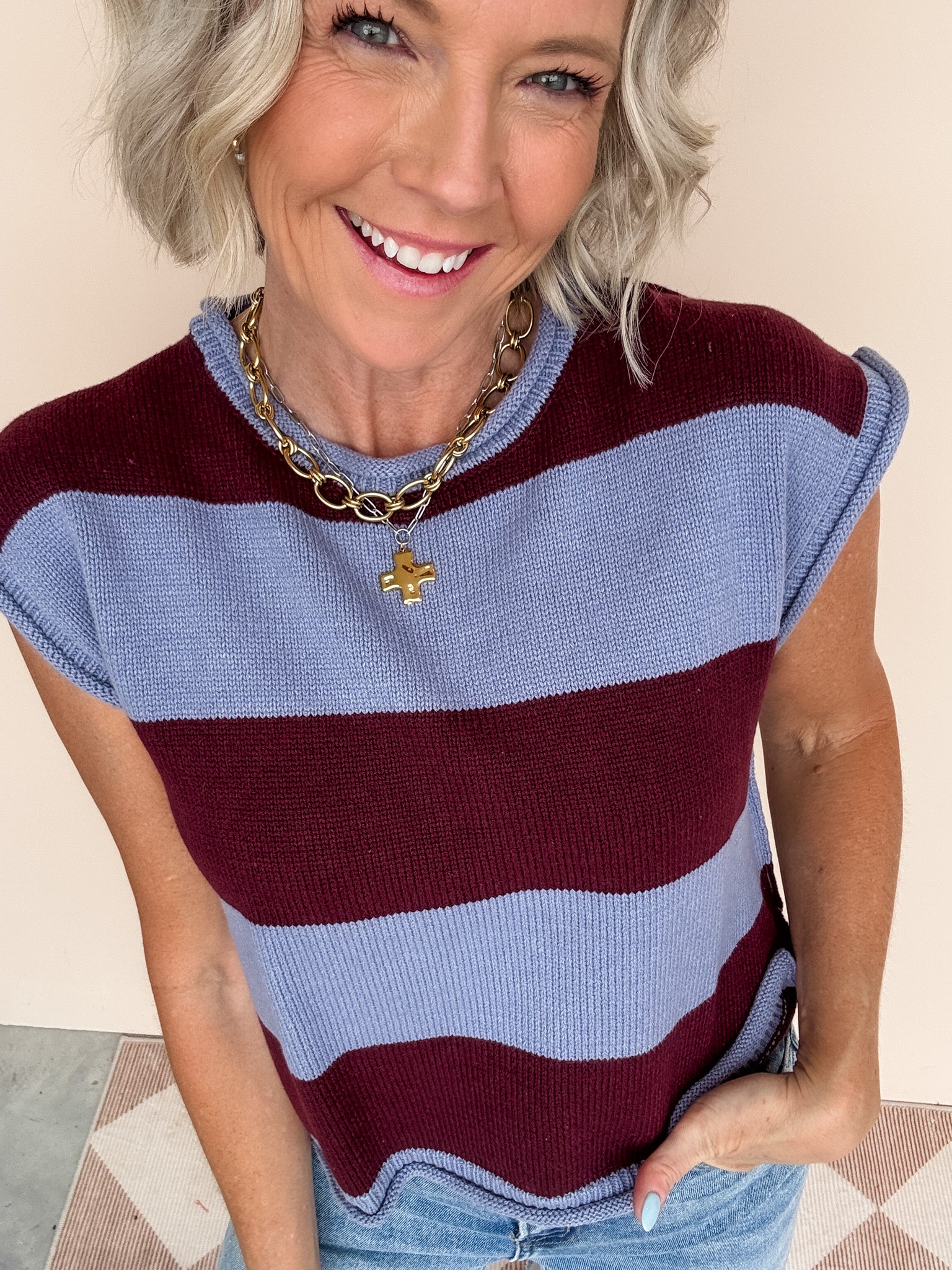 Simple Joys Stripe Knit Top | Slate Blue