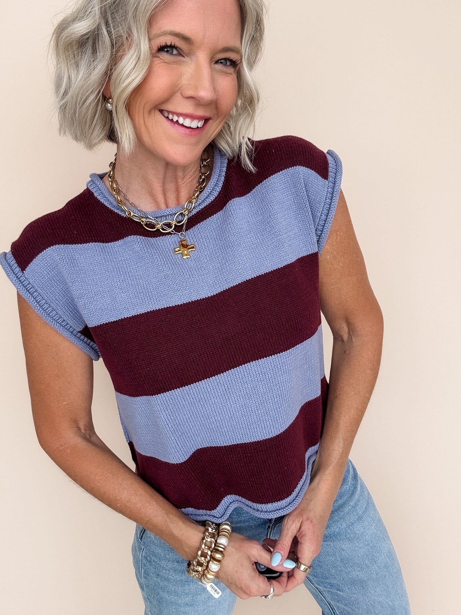 Simple Joys Stripe Knit Top | Slate Blue