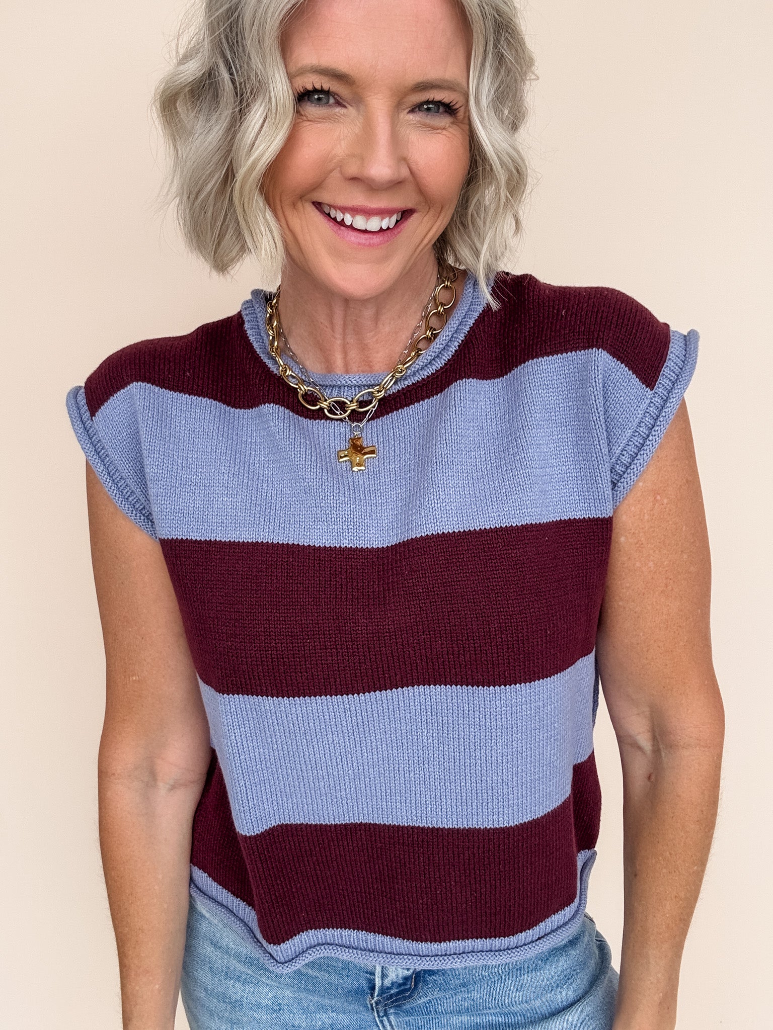 Simple Joys Stripe Knit Top | Slate Blue