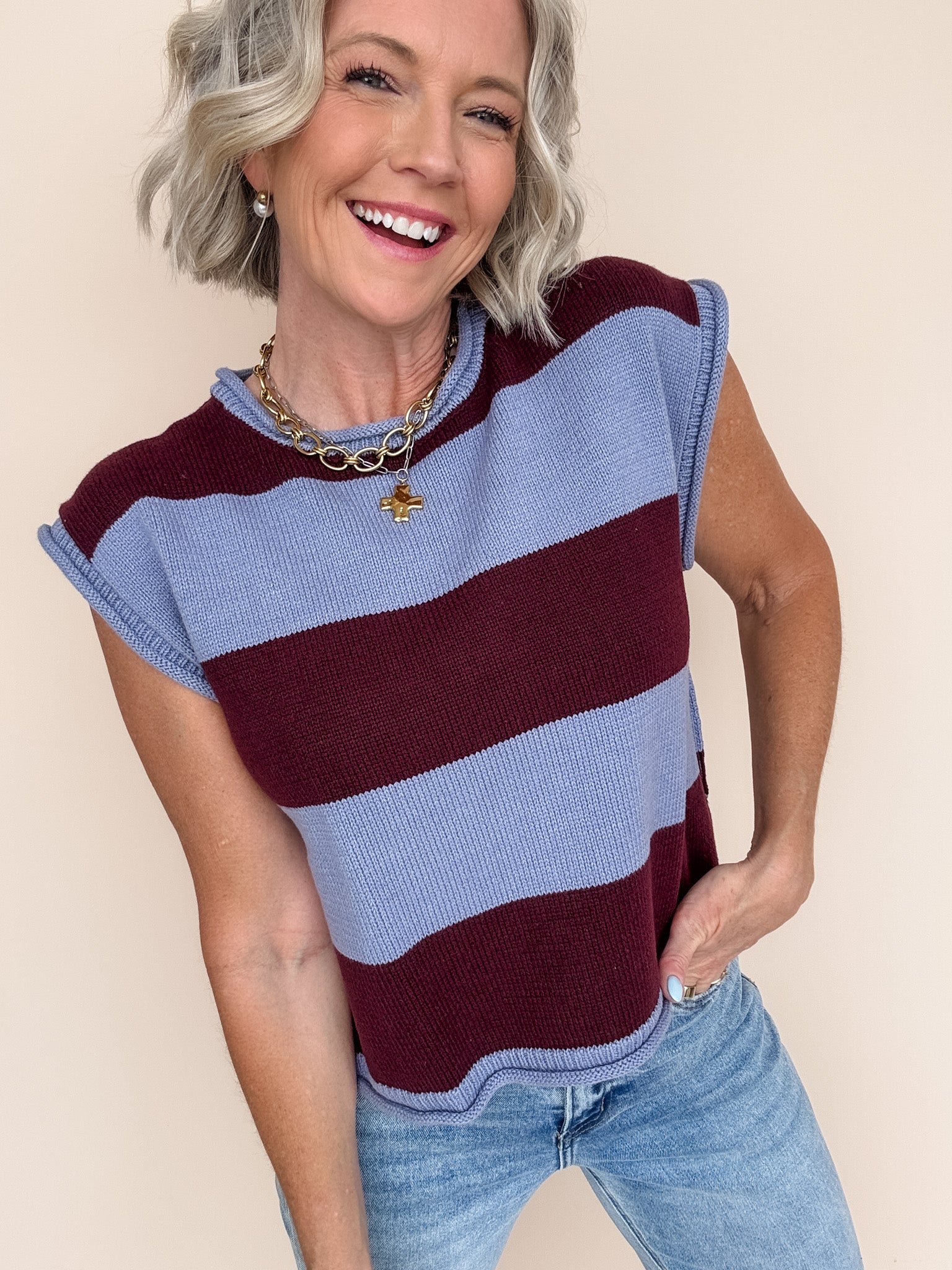 Simple Joys Stripe Knit Top | Slate Blue