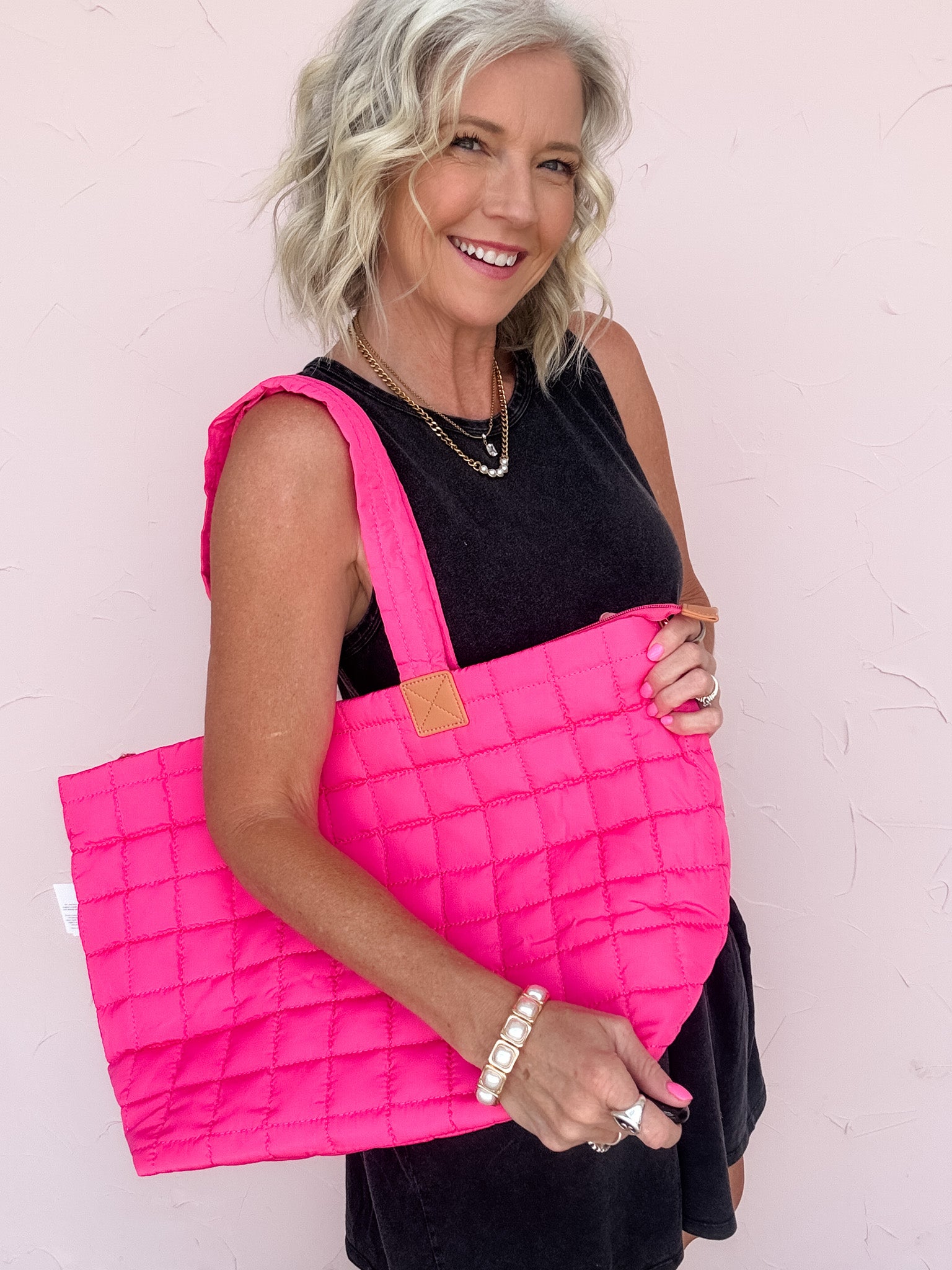 Day Dreamer Quilted Tote Bag | Hot Pink