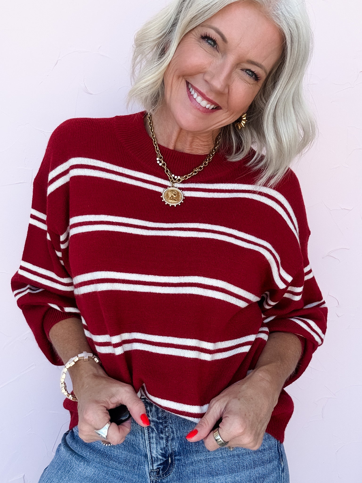 Stripe Scene Sweater | Red