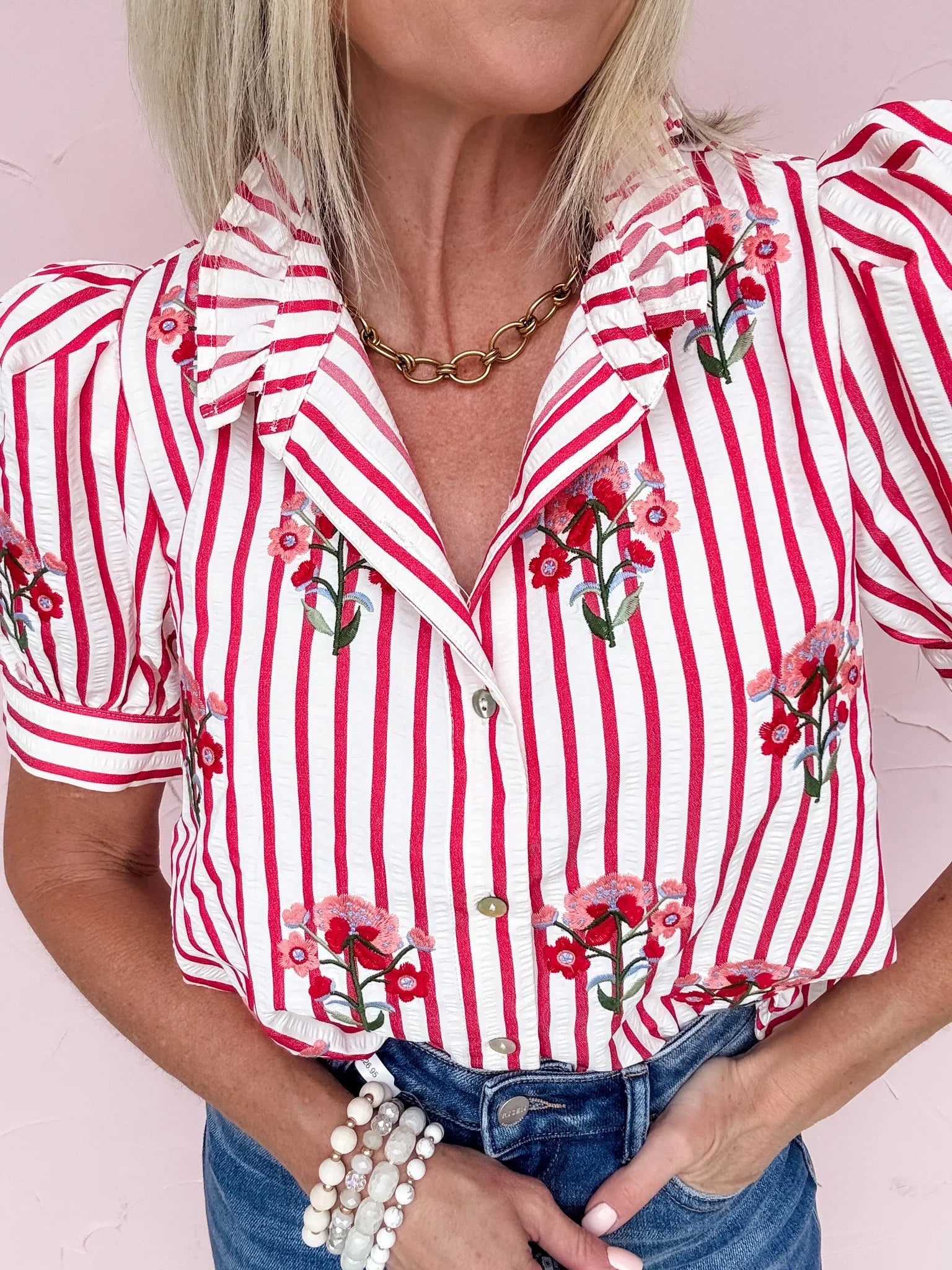 Red Ribbon Stripe Top