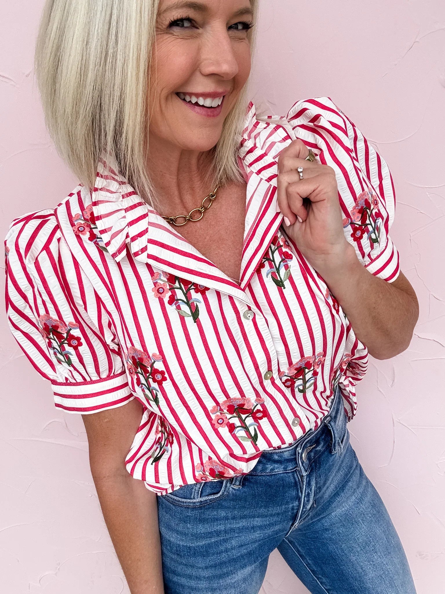 Red Ribbon Stripe Top