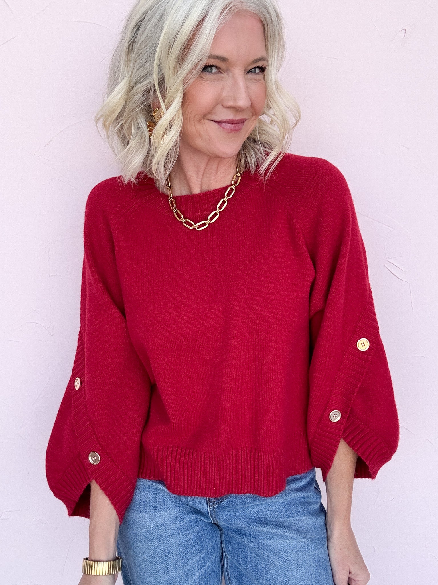 Golden Touch Knit Top | Red