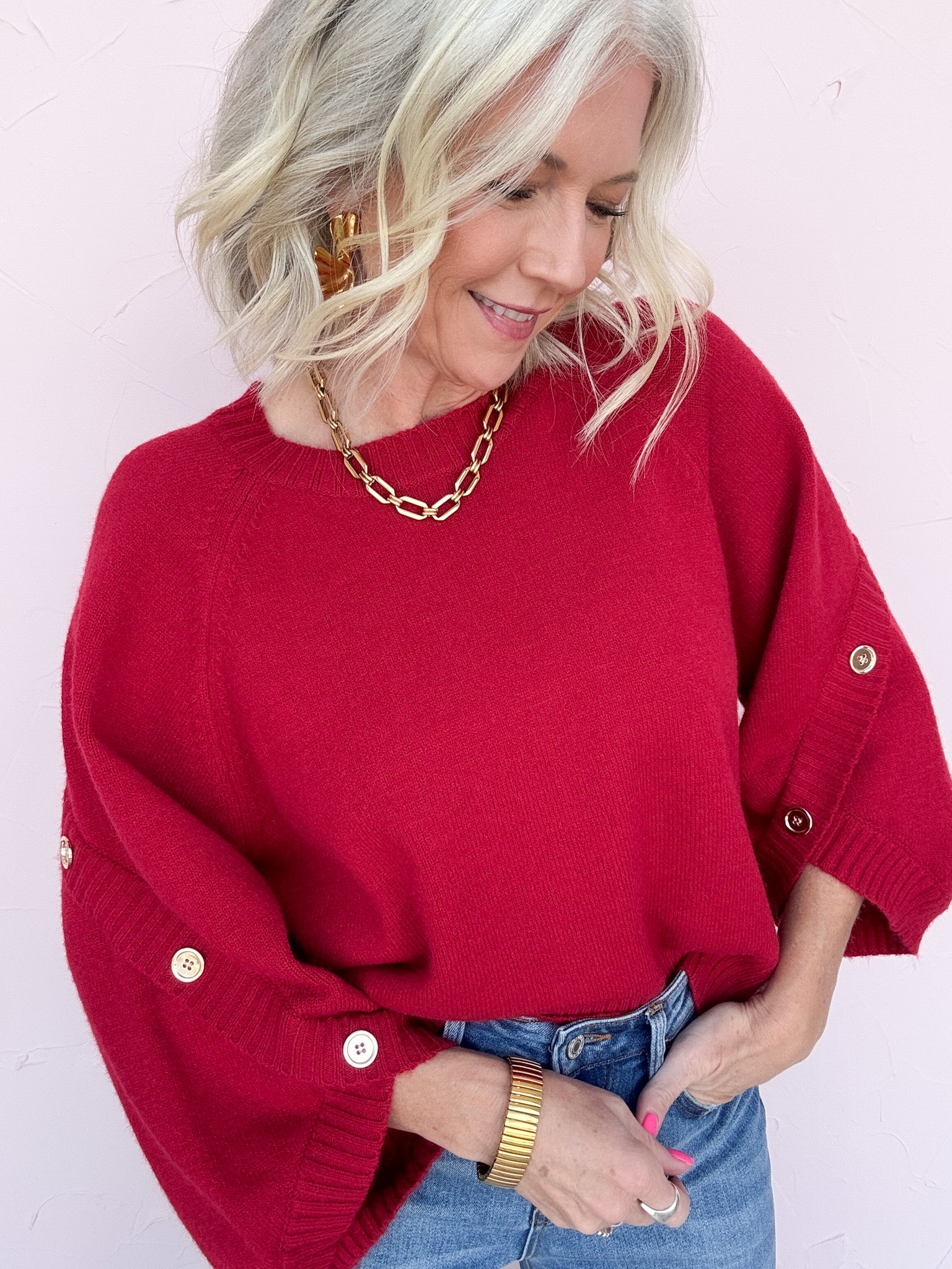 Golden Touch Knit Top | Red