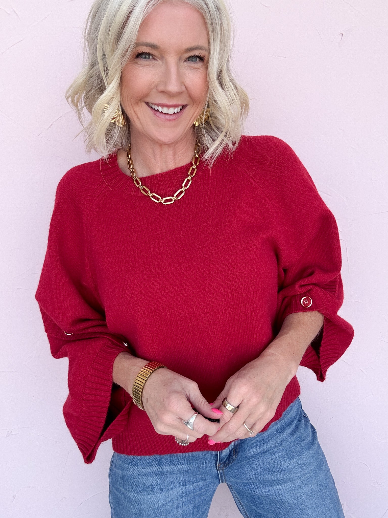 Golden Touch Knit Top | Red
