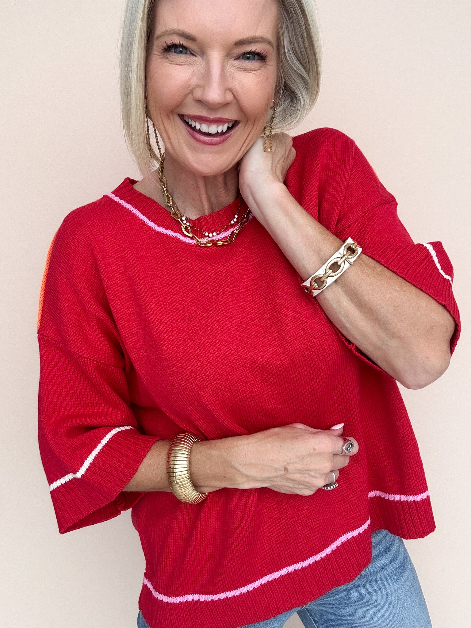Out of Line Knit Top | Red