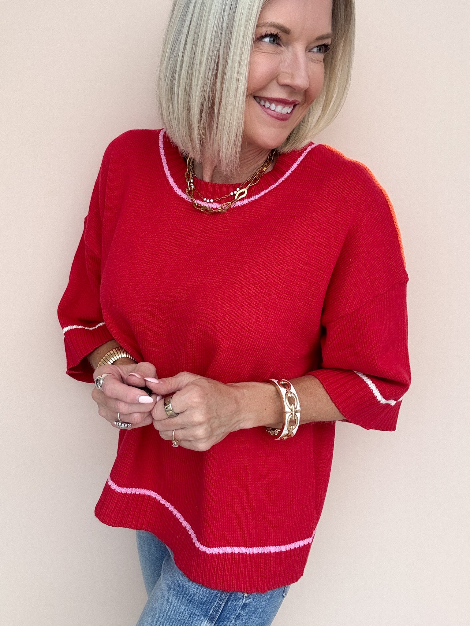 Out of Line Knit Top | Red