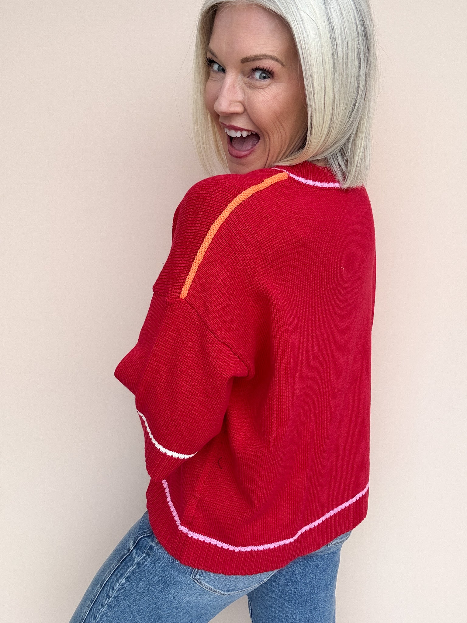 Out of Line Knit Top | Red
