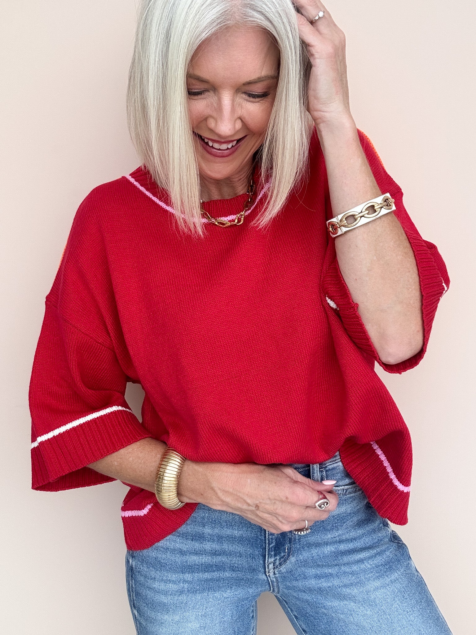 Out of Line Knit Top | Red