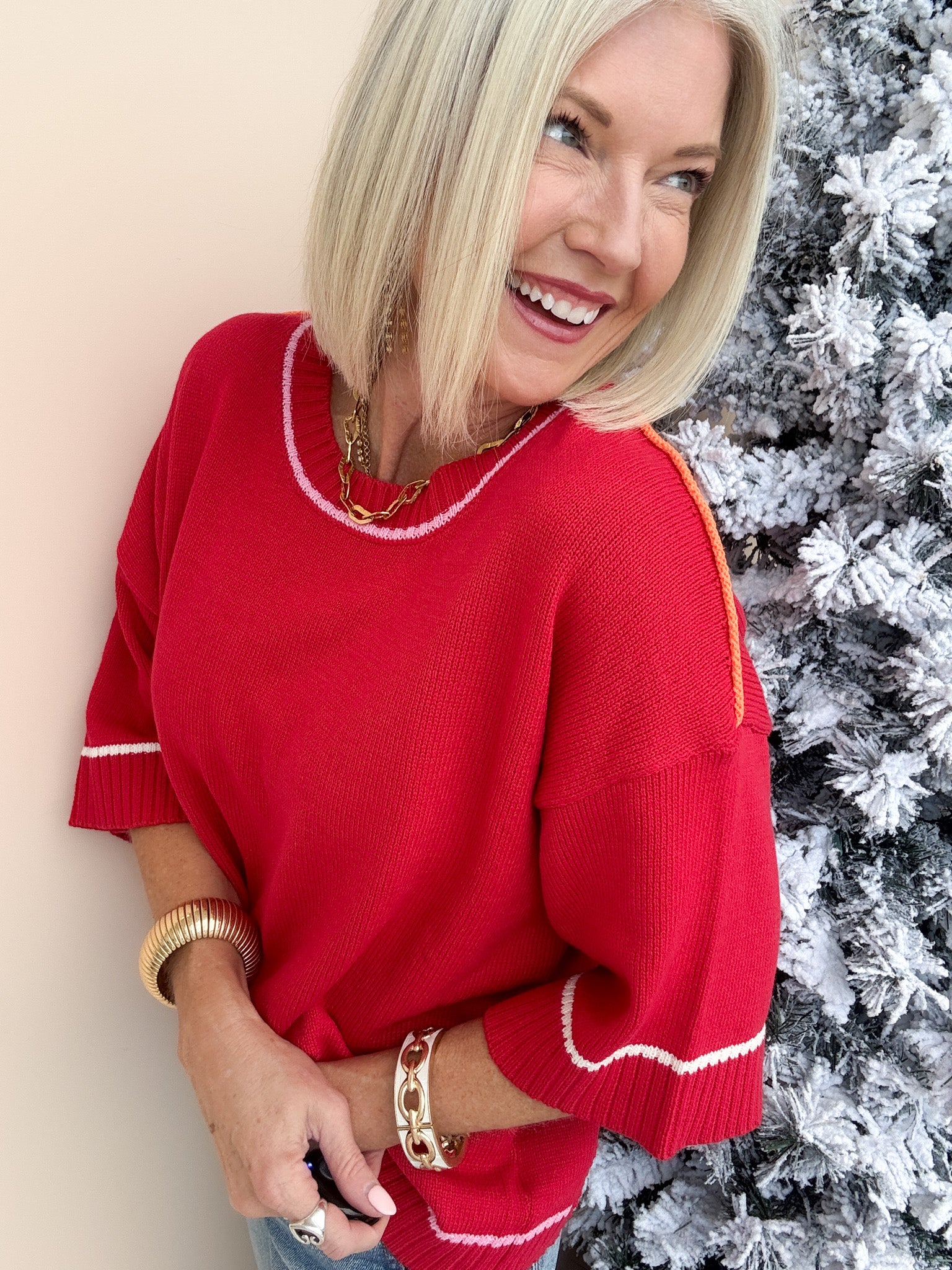 Out of Line Knit Top | Red